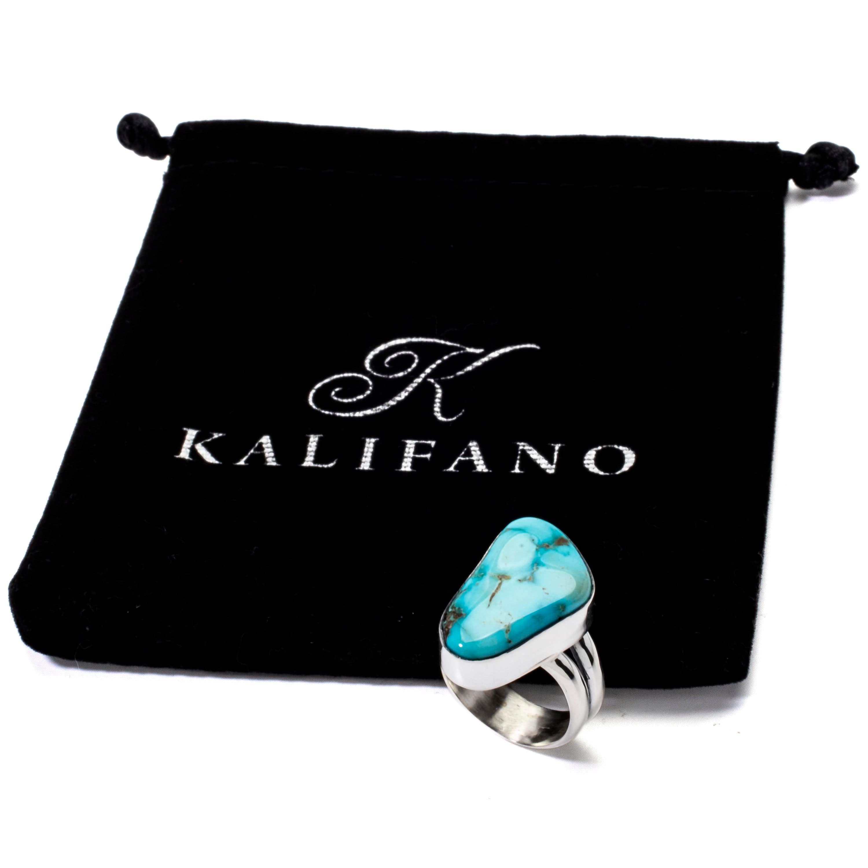 Kalifano Native American Jewelry 8 King Manassa Turquoise USA Handmade 925 Sterling Silver Ring NAR500.050.8