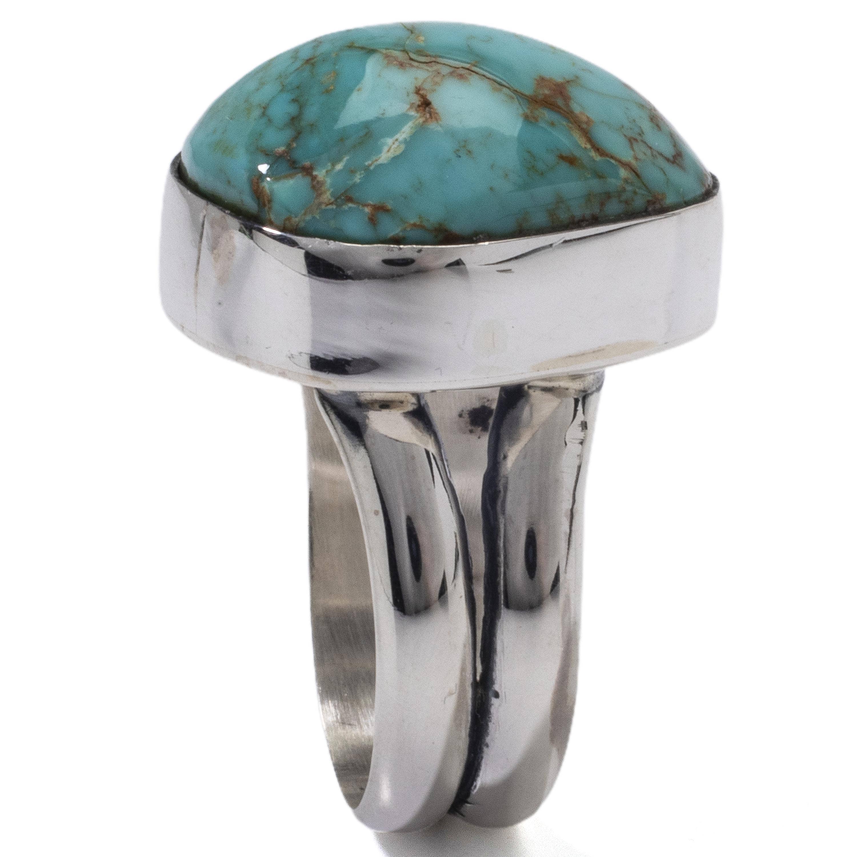 Kalifano Native American Jewelry 8 King Manassa Turquoise USA Handmade 925 Sterling Silver Ring NAR500.051.8