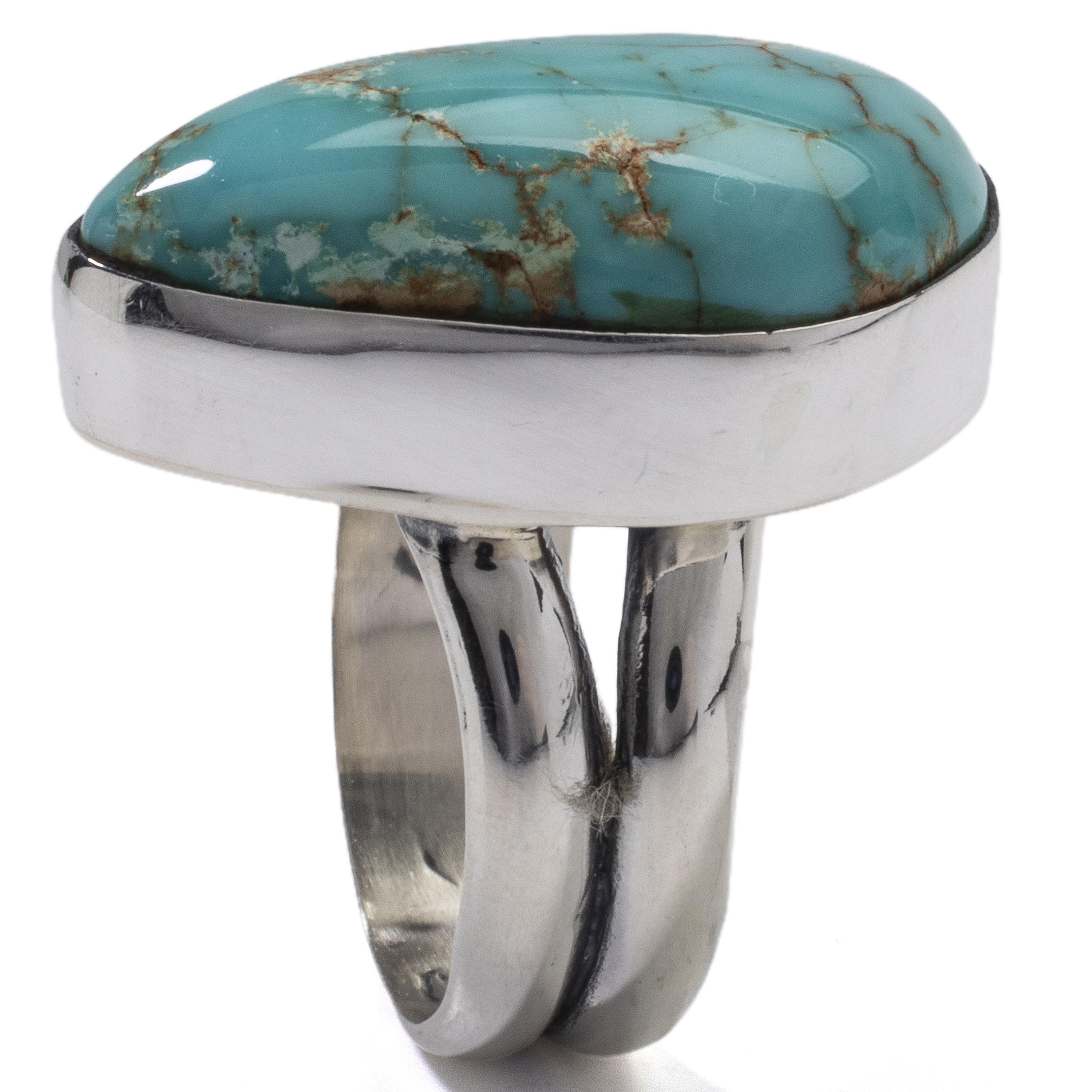 Kalifano Native American Jewelry 8 King Manassa Turquoise USA Handmade 925 Sterling Silver Ring NAR500.053.8