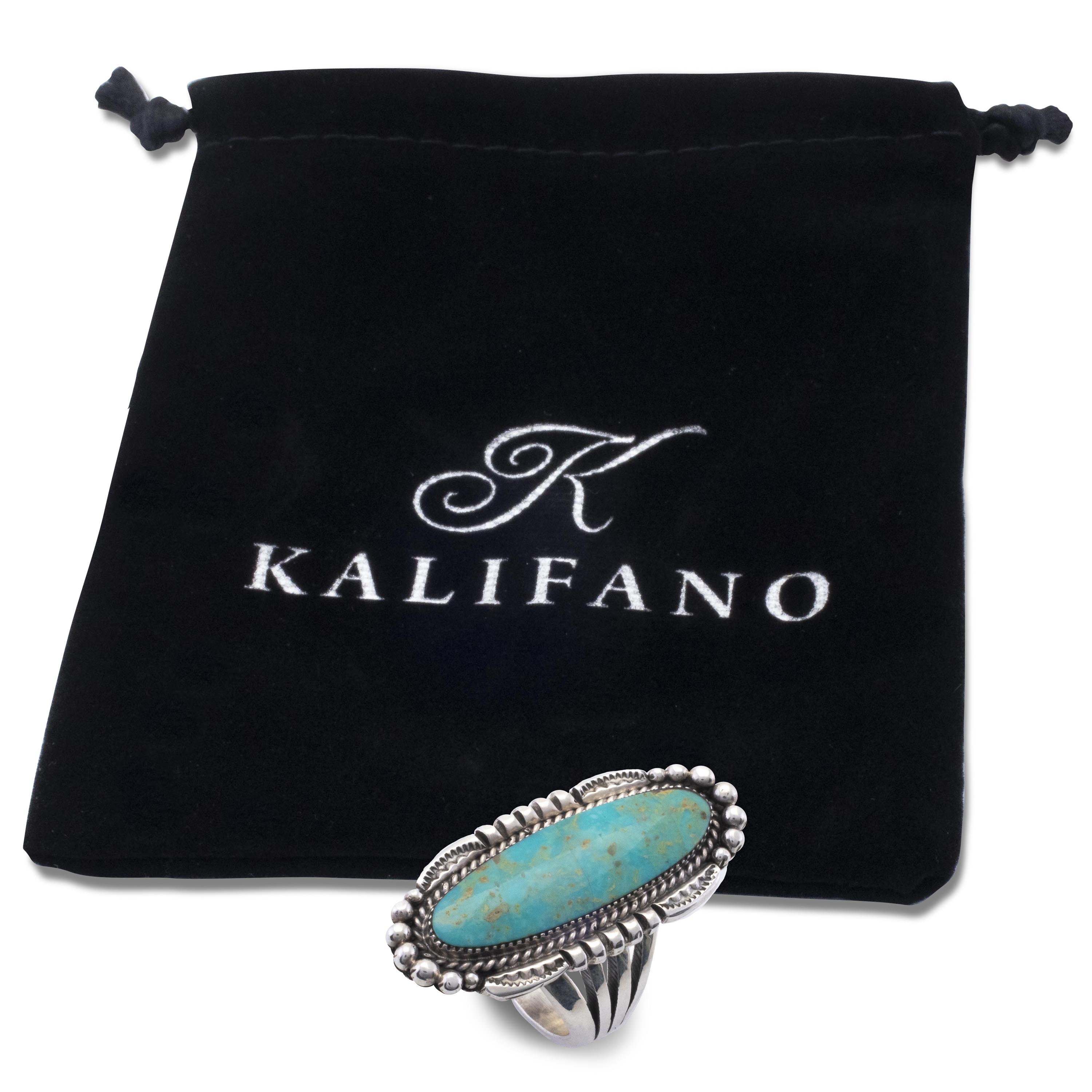 Kalifano Native American Jewelry 8 Kingman Turquoise USA Native American Made 925 Sterling Silver Ring NAR900.028.8