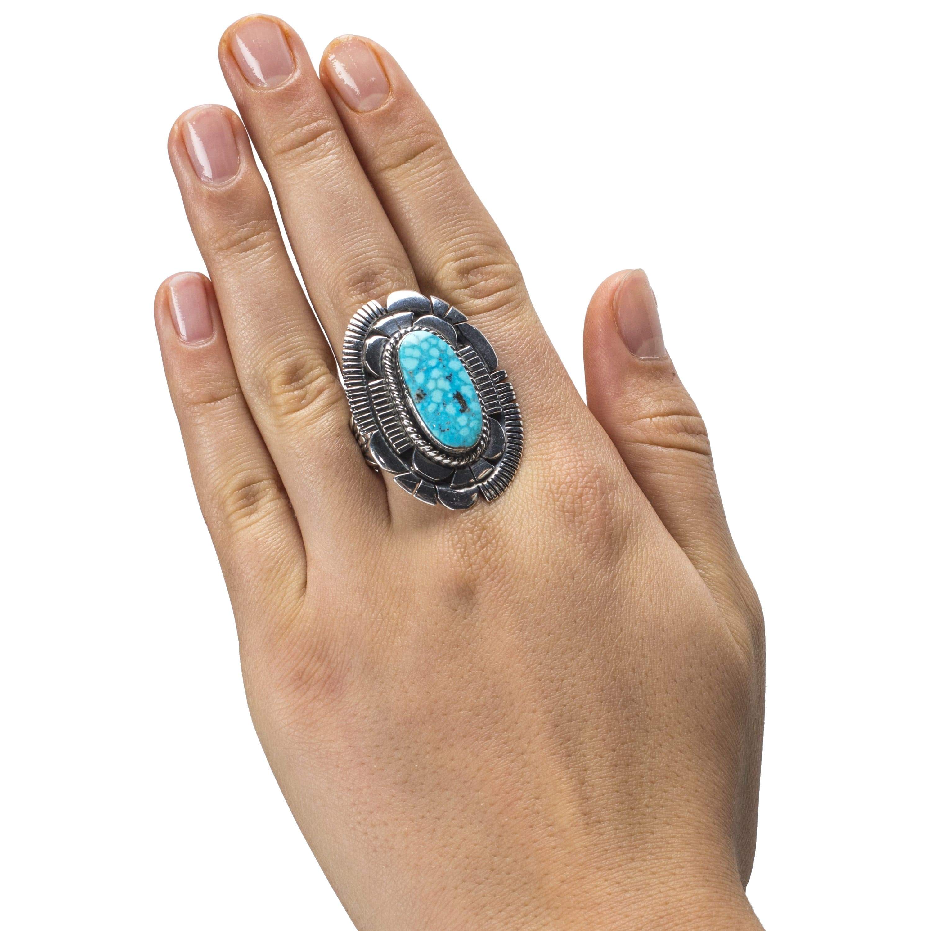 Kalifano Native American Jewelry 8 Russell Sam Kingman Turquoise USA Native American Made 925 Sterling Silver Ring NAR800.017.8