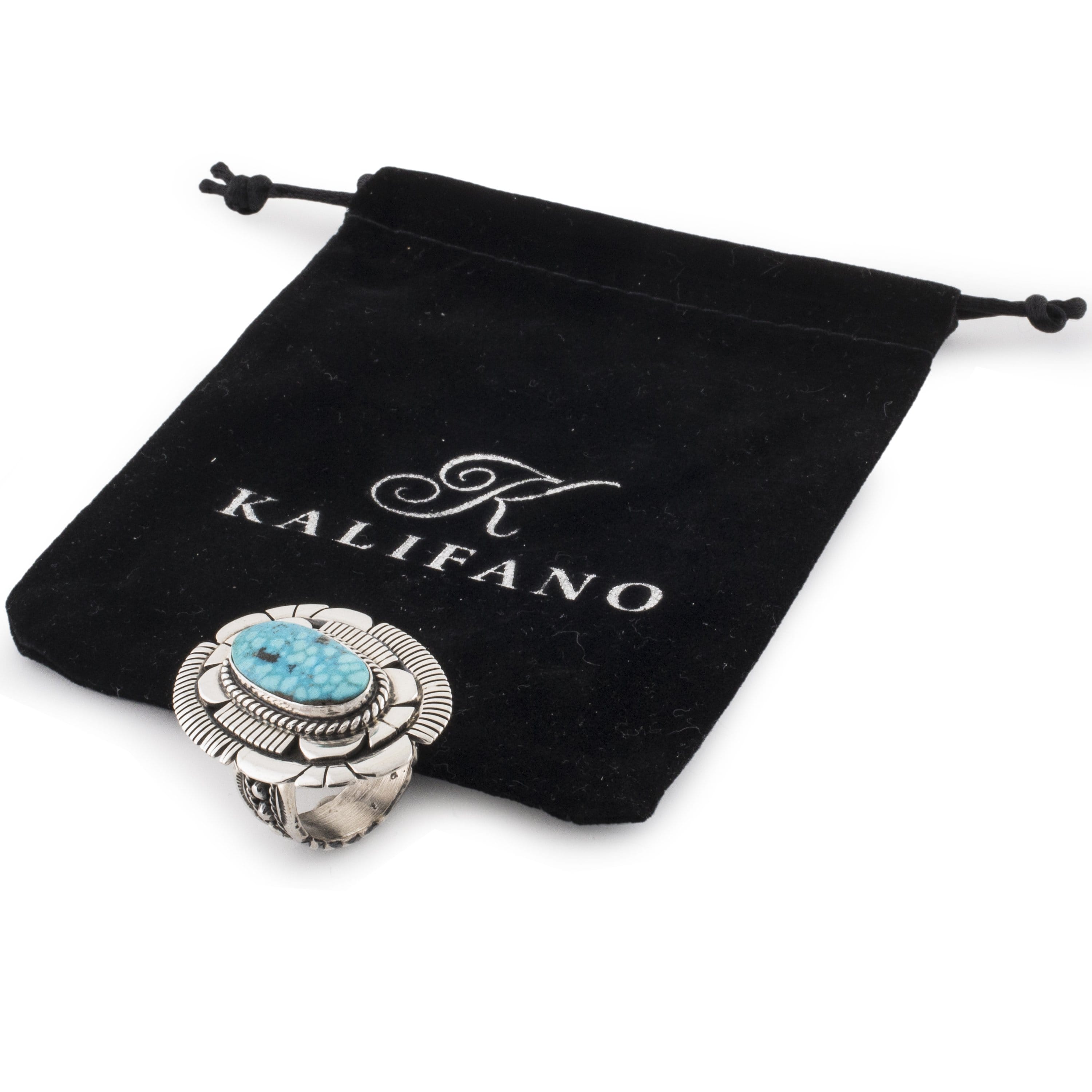 Kalifano Native American Jewelry 8 Russell Sam Kingman Turquoise USA Native American Made 925 Sterling Silver Ring NAR800.017.8