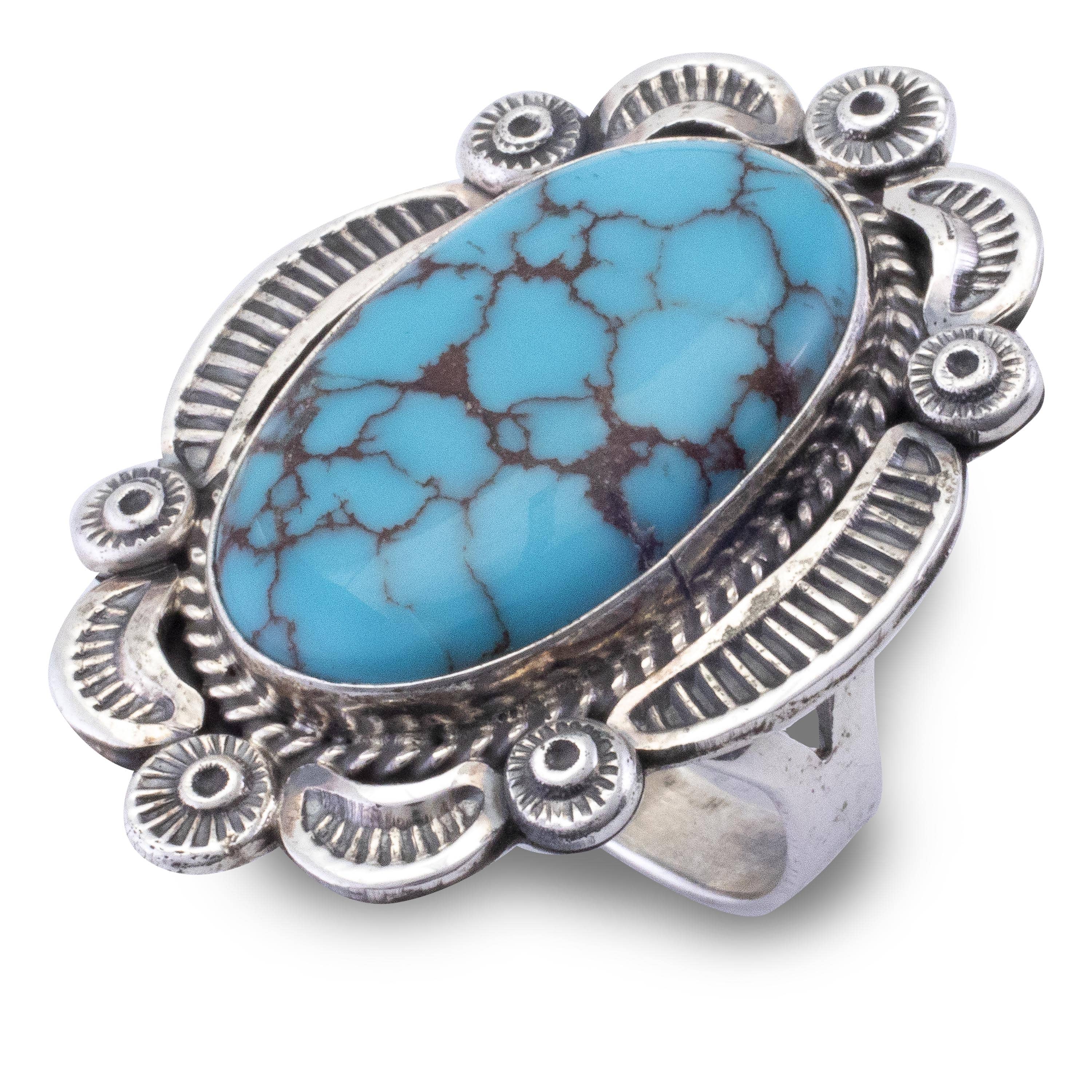 Kalifano Native American Jewelry 9.5 Ella M. Linkin Navajo Prince Turquoise USA Native American Made 925 Sterling Silver Ring NAR1200.039.95