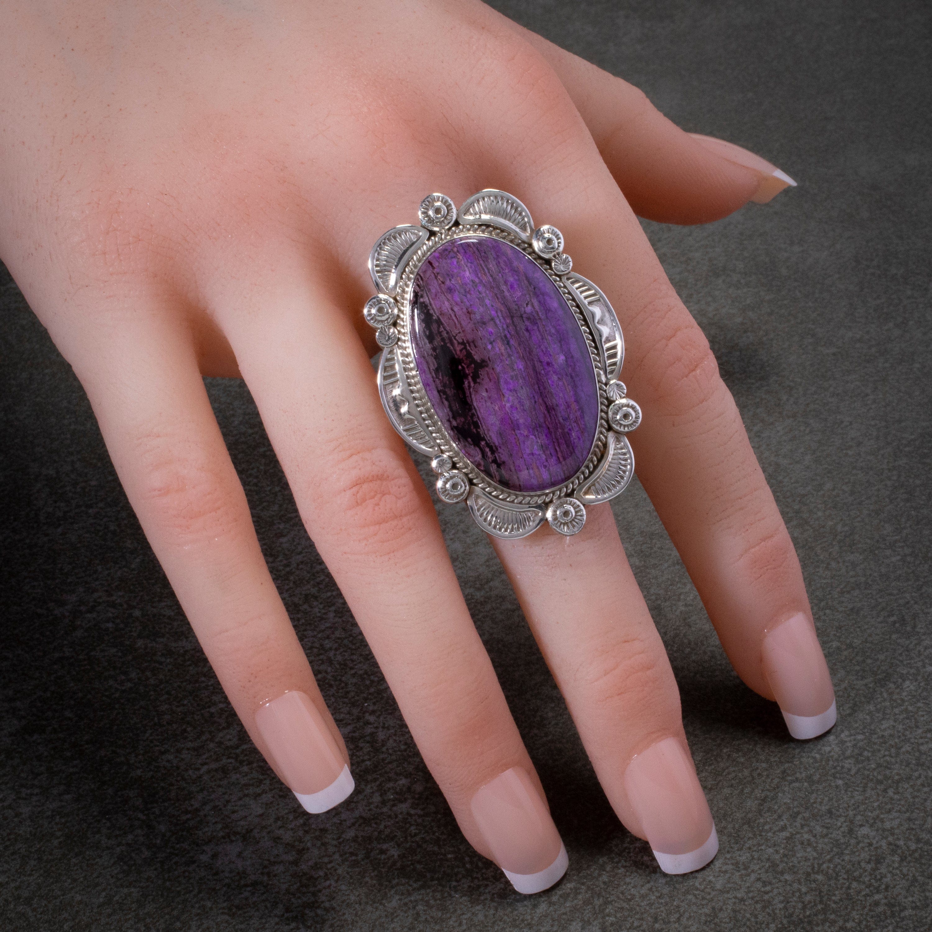 Kalifano Native American Jewelry 9.5 Ella M. Linkin Sugilite USA Native American Made 925 Sterling Silver Ring NAR1300.005.95