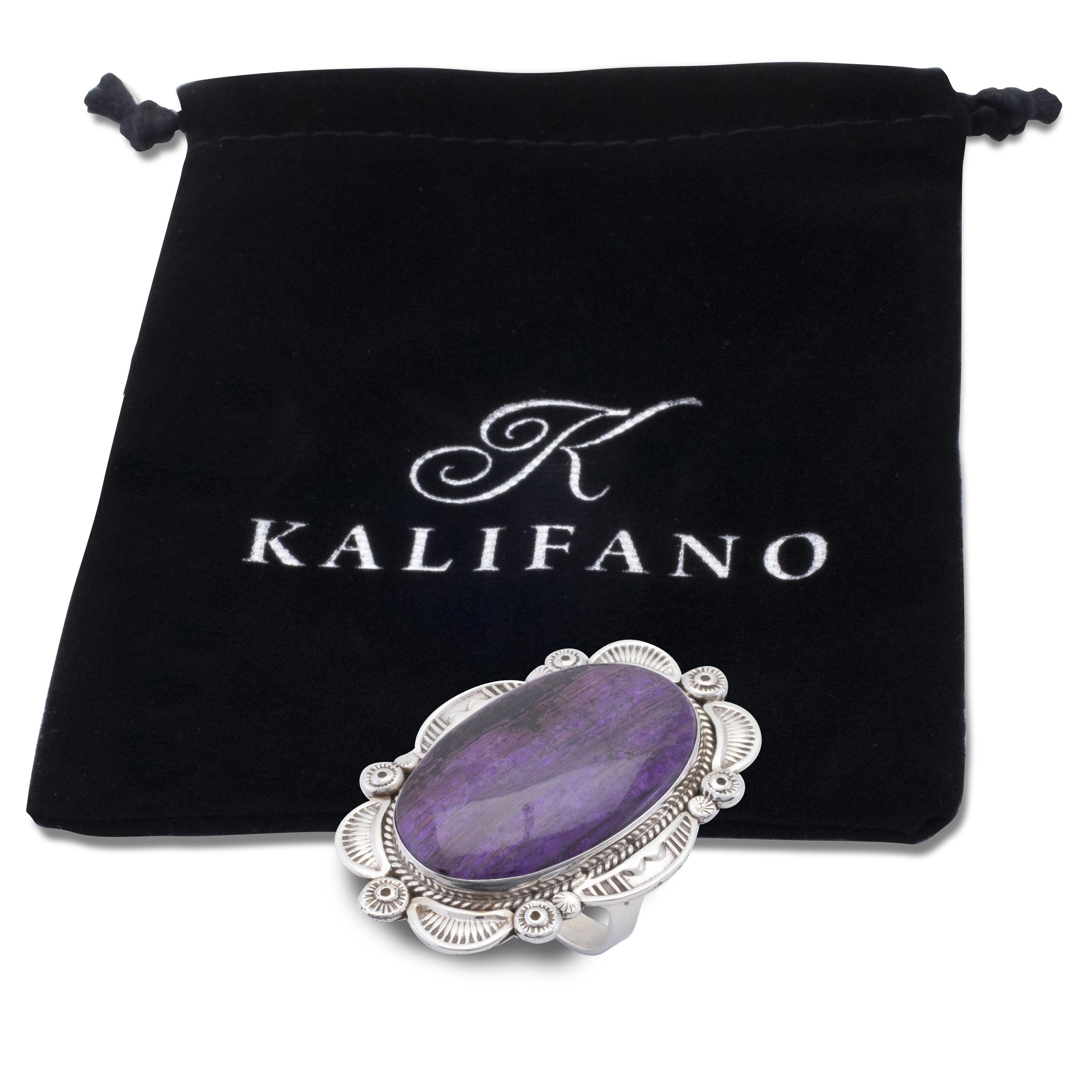 Kalifano Native American Jewelry 9.5 Ella M. Linkin Sugilite USA Native American Made 925 Sterling Silver Ring NAR1300.005.95