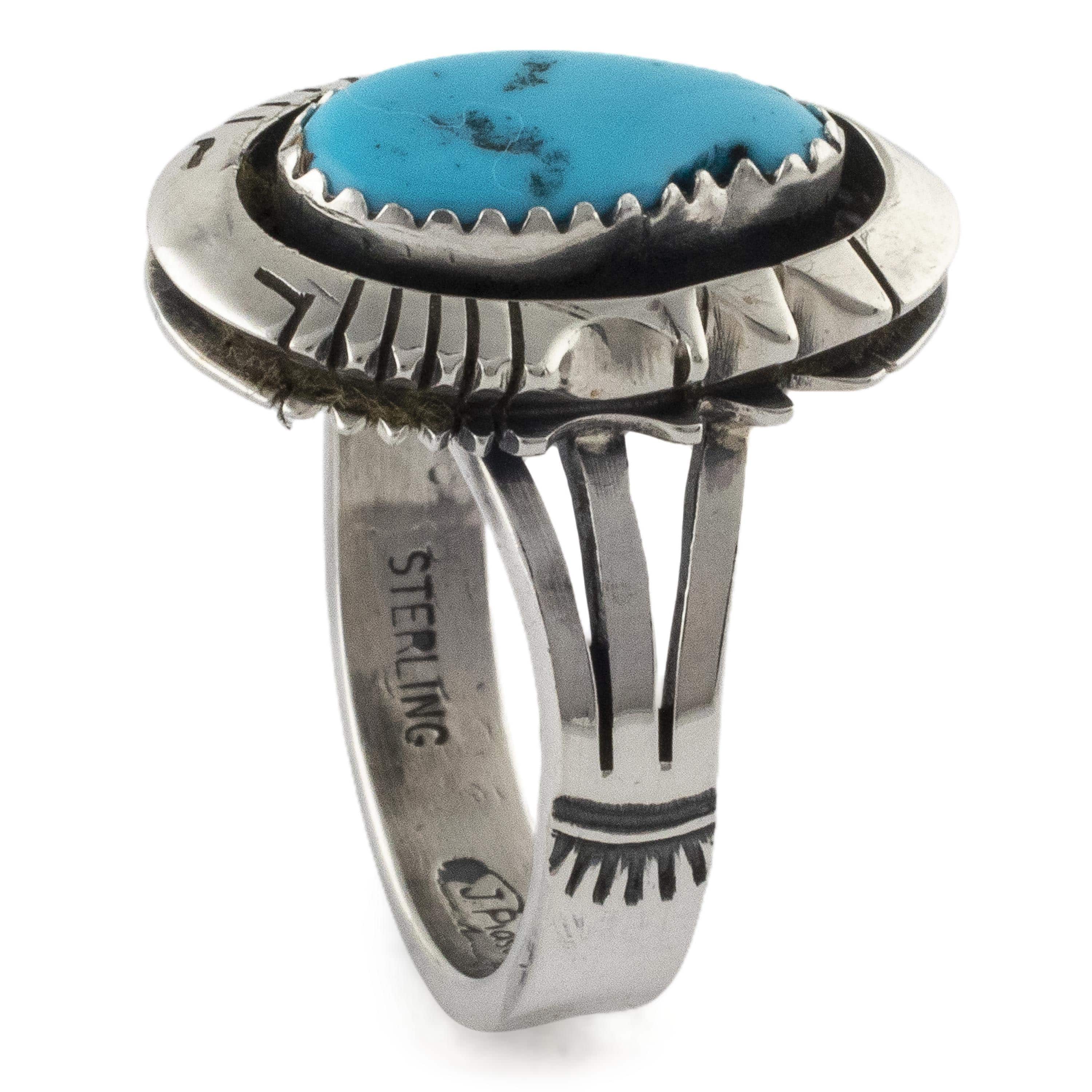 Kalifano Native American Jewelry 9.5 Joe Piaso Jr. Navajo King Manassa Turquoise USA Native American Made 925 Sterling Silver Ring NAR500.057.95