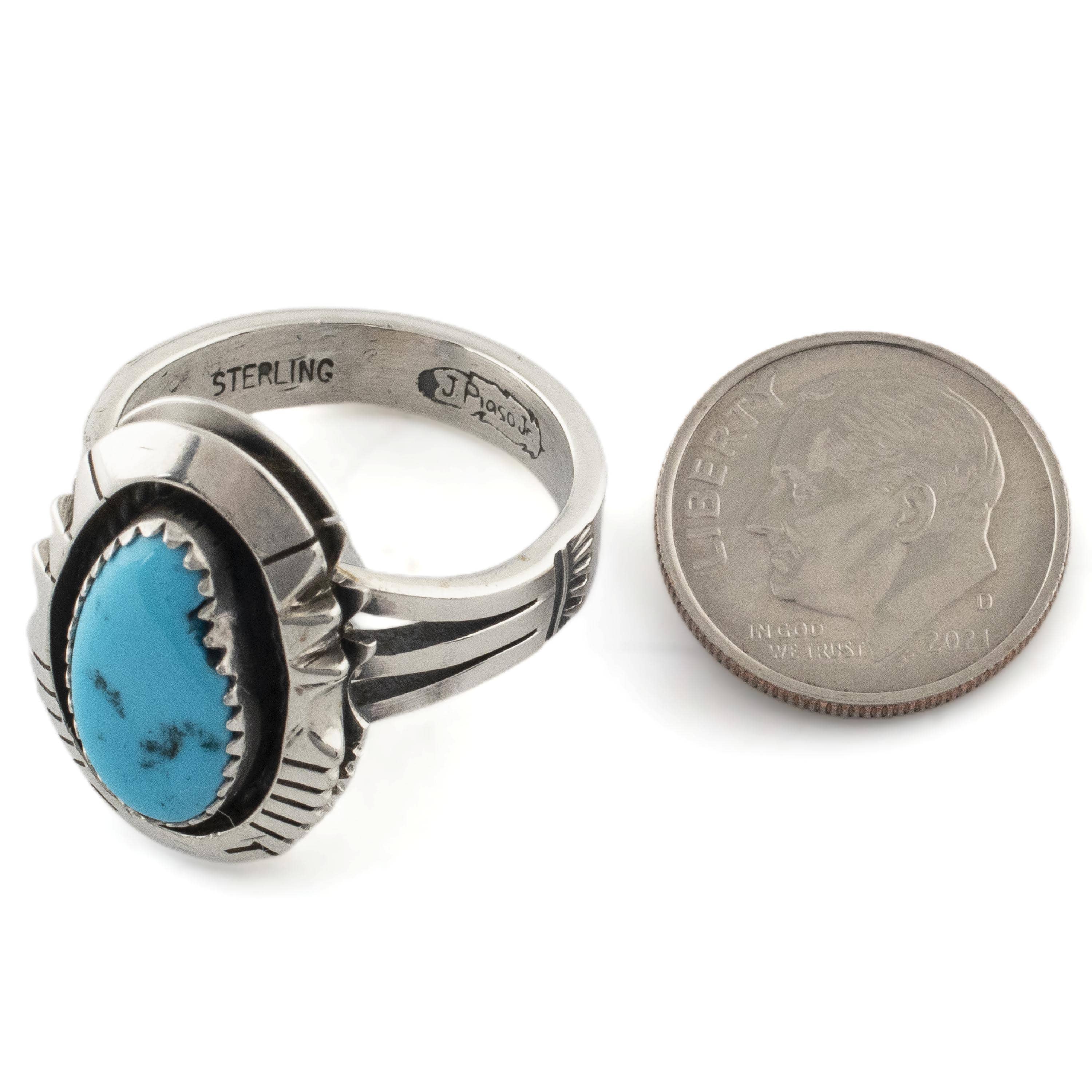 Kalifano Native American Jewelry 9.5 Joe Piaso Jr. Navajo King Manassa Turquoise USA Native American Made 925 Sterling Silver Ring NAR500.057.95