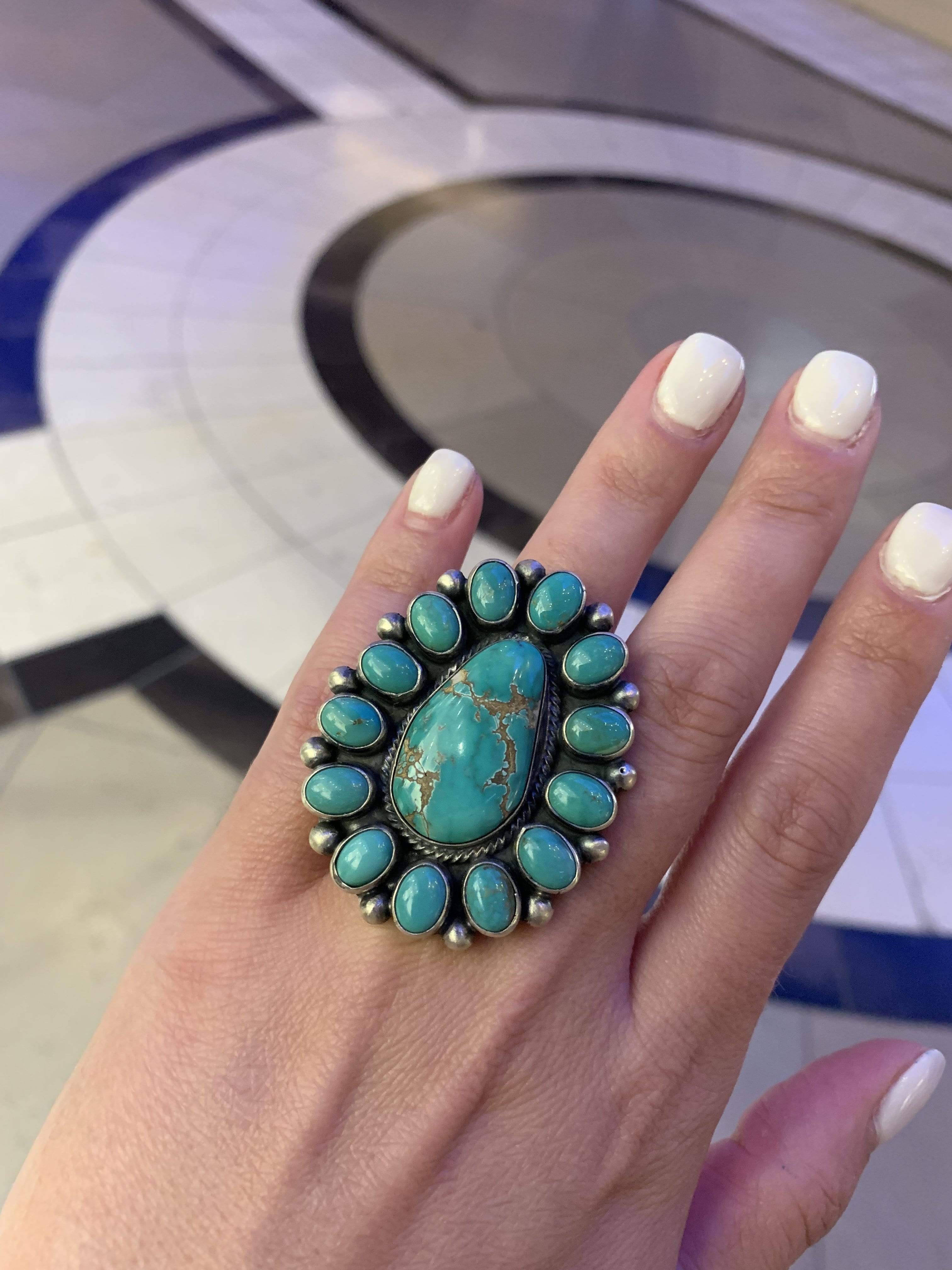 Kalifano Native American Jewelry 9 Bobby Johnson Carico Lake Turquoise USA Native American Made 925 Sterling Silver Ring NAR2400.001.9