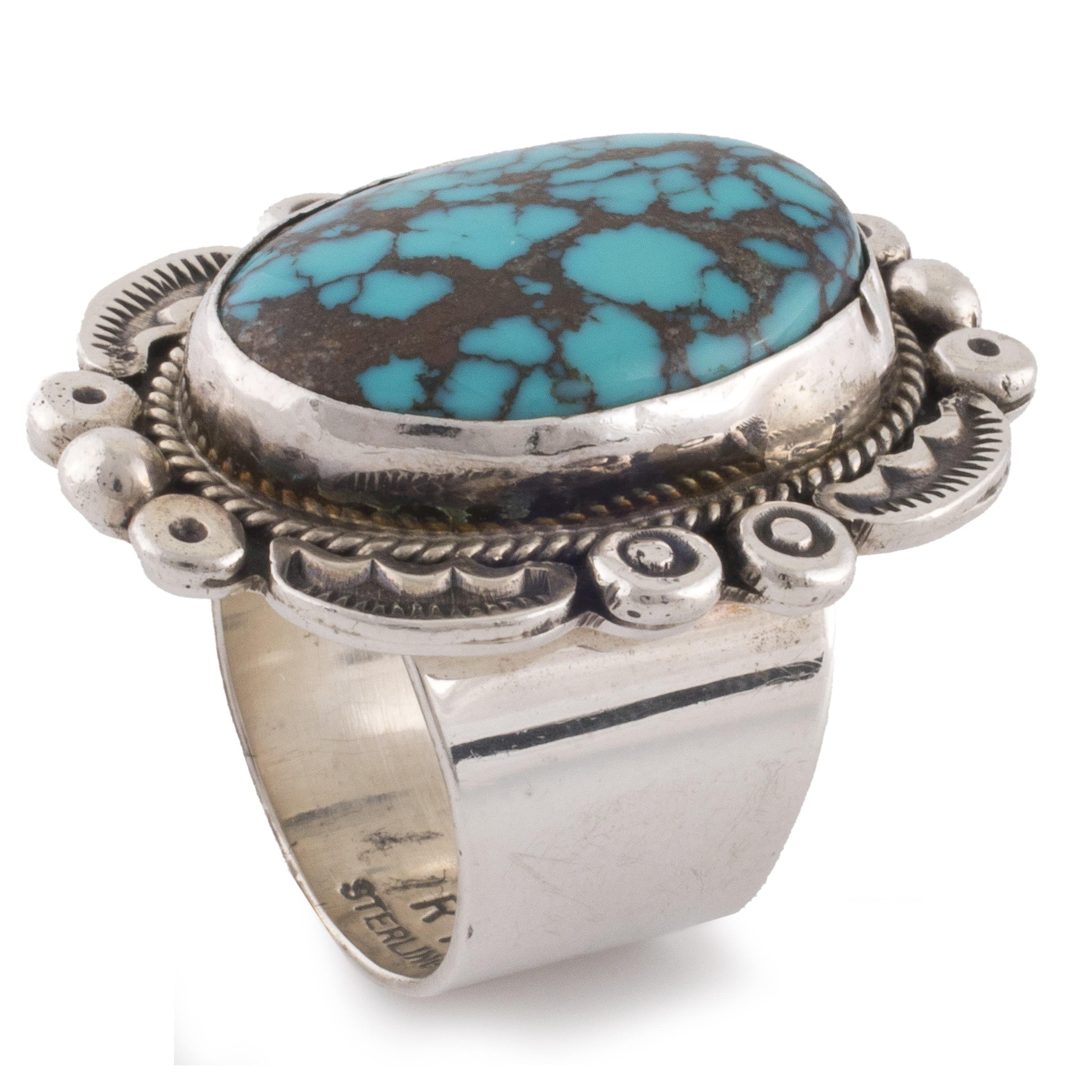 Kalifano Native American Jewelry 9 Carico Lake Turquoise USA Native American Made 925 Sterling Silver Adjustable Ring NAR1200.020.9