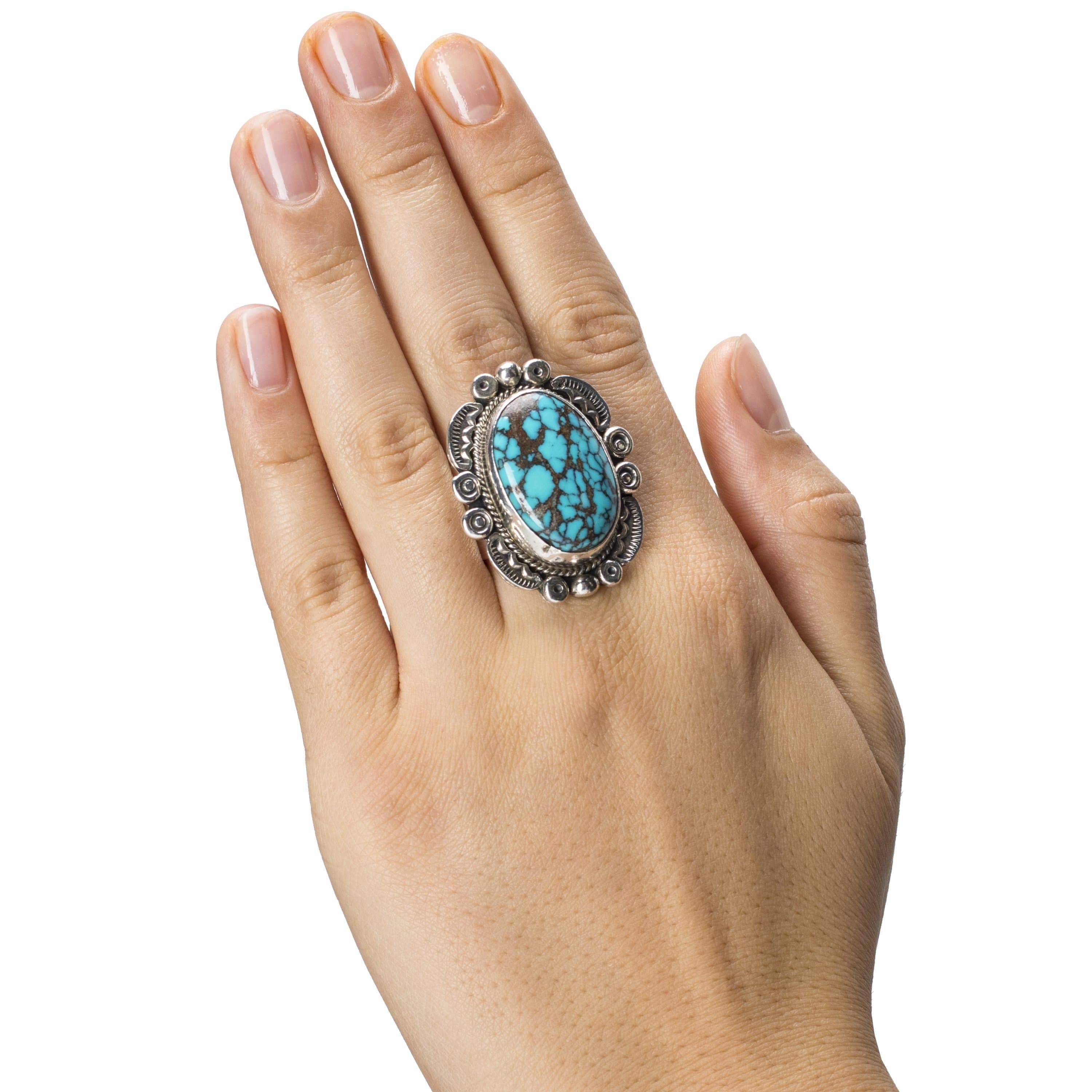 Kalifano Native American Jewelry 9 Carico Lake Turquoise USA Native American Made 925 Sterling Silver Adjustable Ring NAR1200.020.9