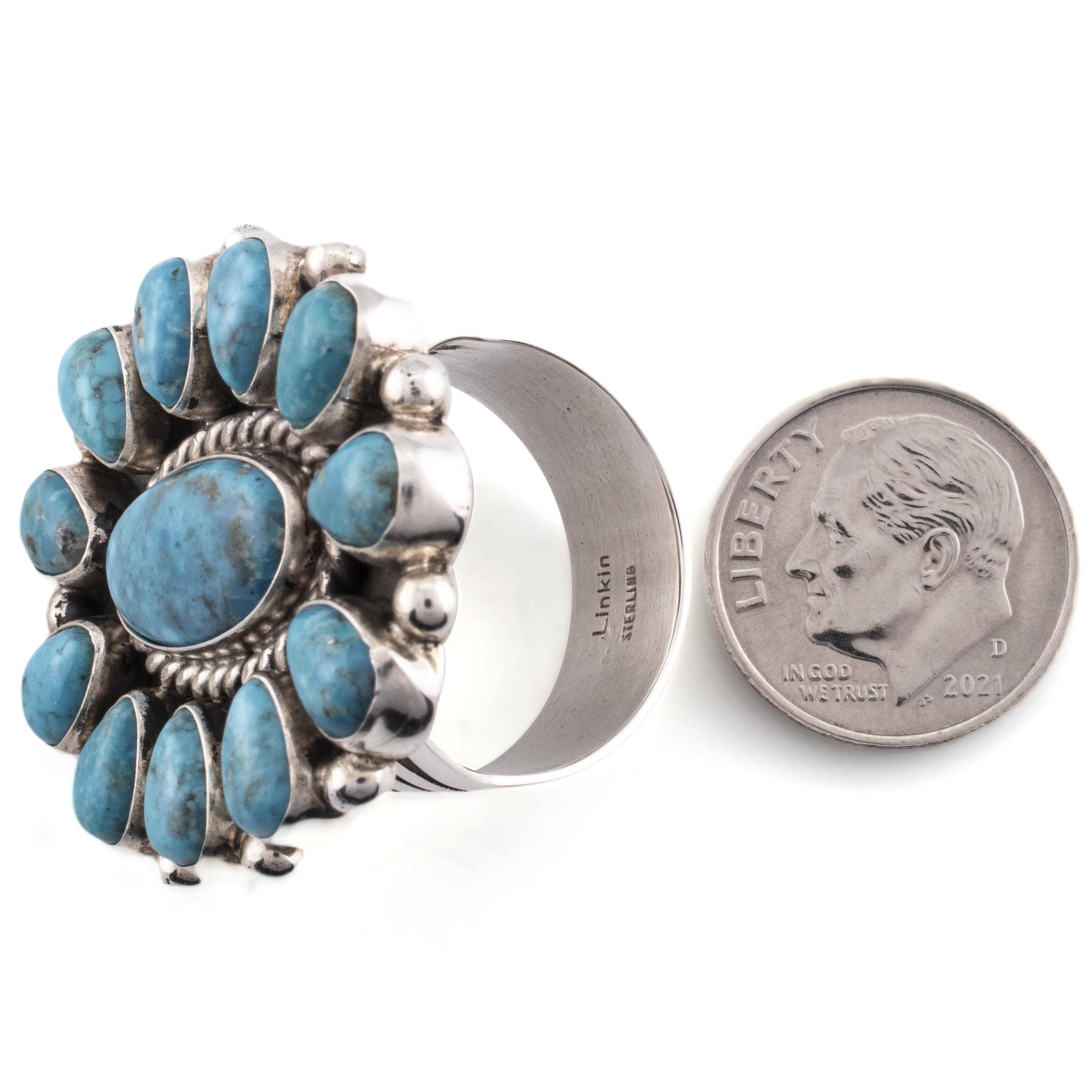 Kalifano Native American Jewelry 9 Lucinda Linkin Water-Web Kingman Turquoise USA Native American Made 925 Sterling Silver Ring NAR1100.009.9