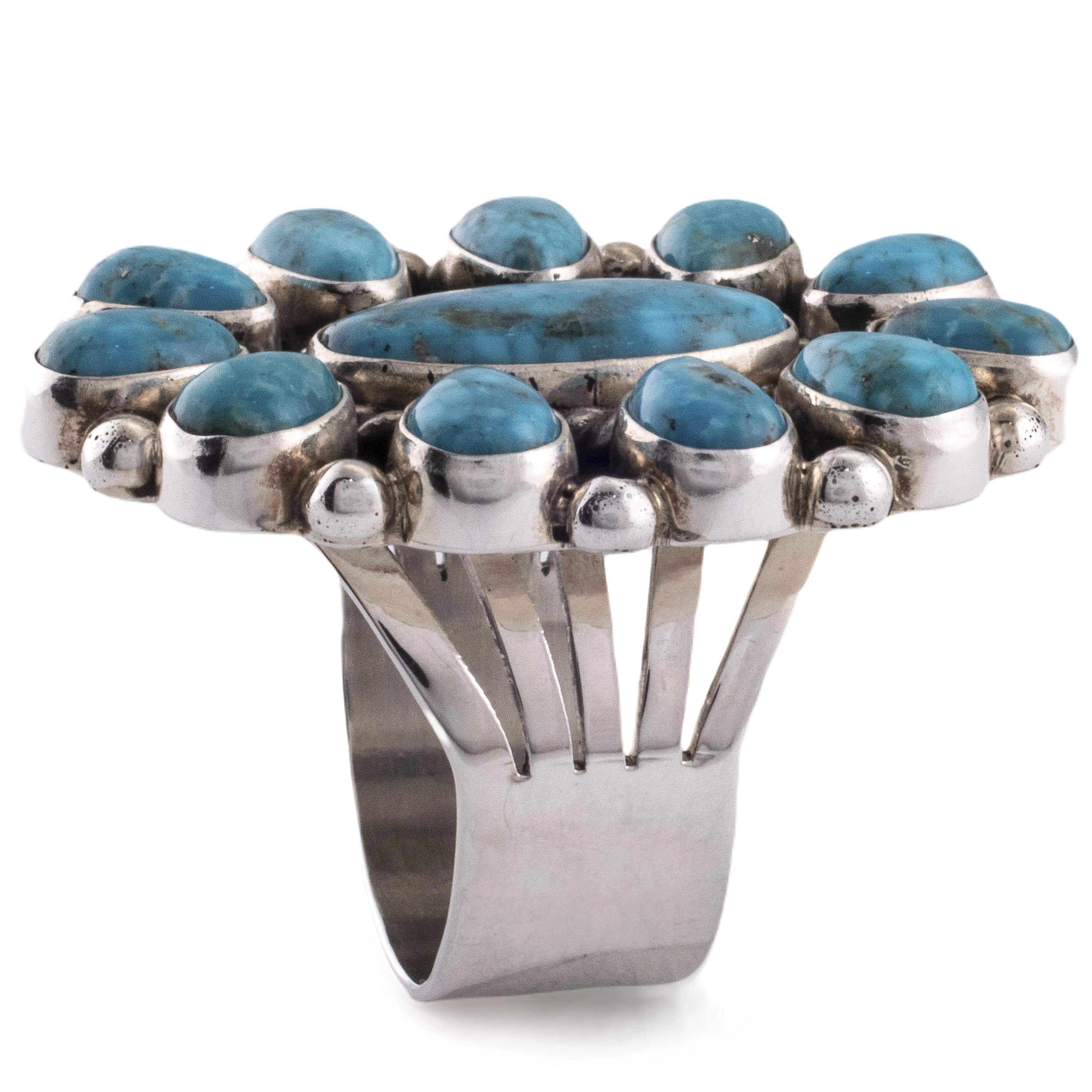 Kalifano Native American Jewelry 9 Lucinda Linkin Water-Web Kingman Turquoise USA Native American Made 925 Sterling Silver Ring NAR1100.009.9