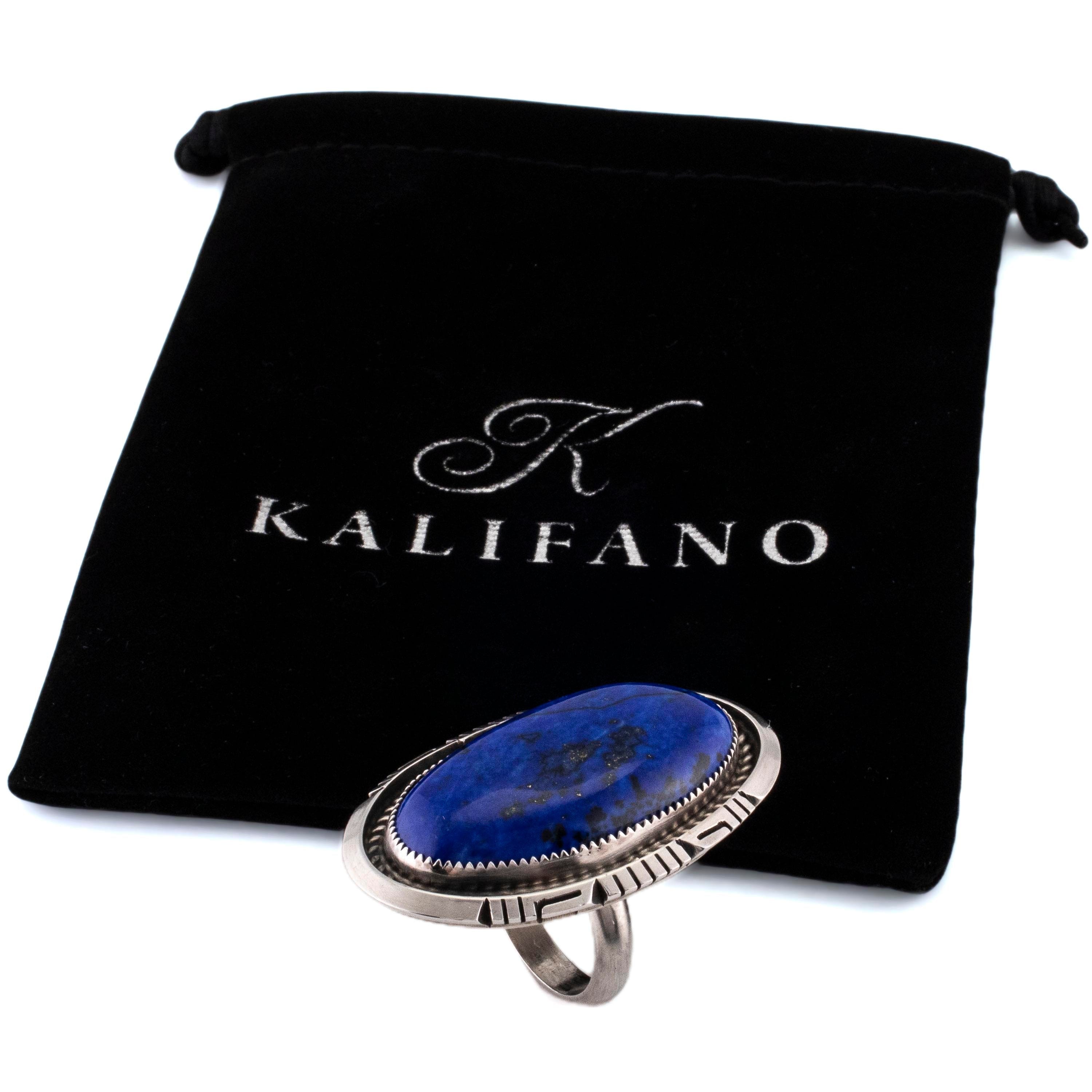 Kalifano Native American Jewelry 9 Robert Shakey Navajo Lapis USA Native American Made 925 Sterling Silver Ring NAR1800.007.9