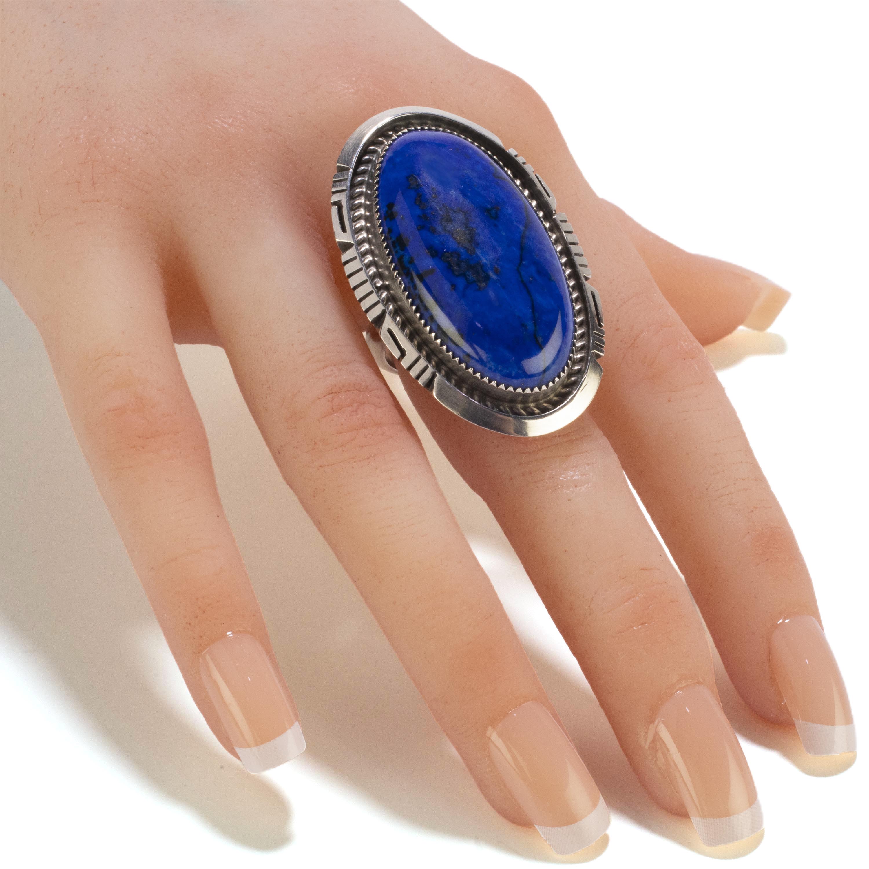 Kalifano Native American Jewelry 9 Robert Shakey Navajo Lapis USA Native American Made 925 Sterling Silver Ring NAR1800.007.9