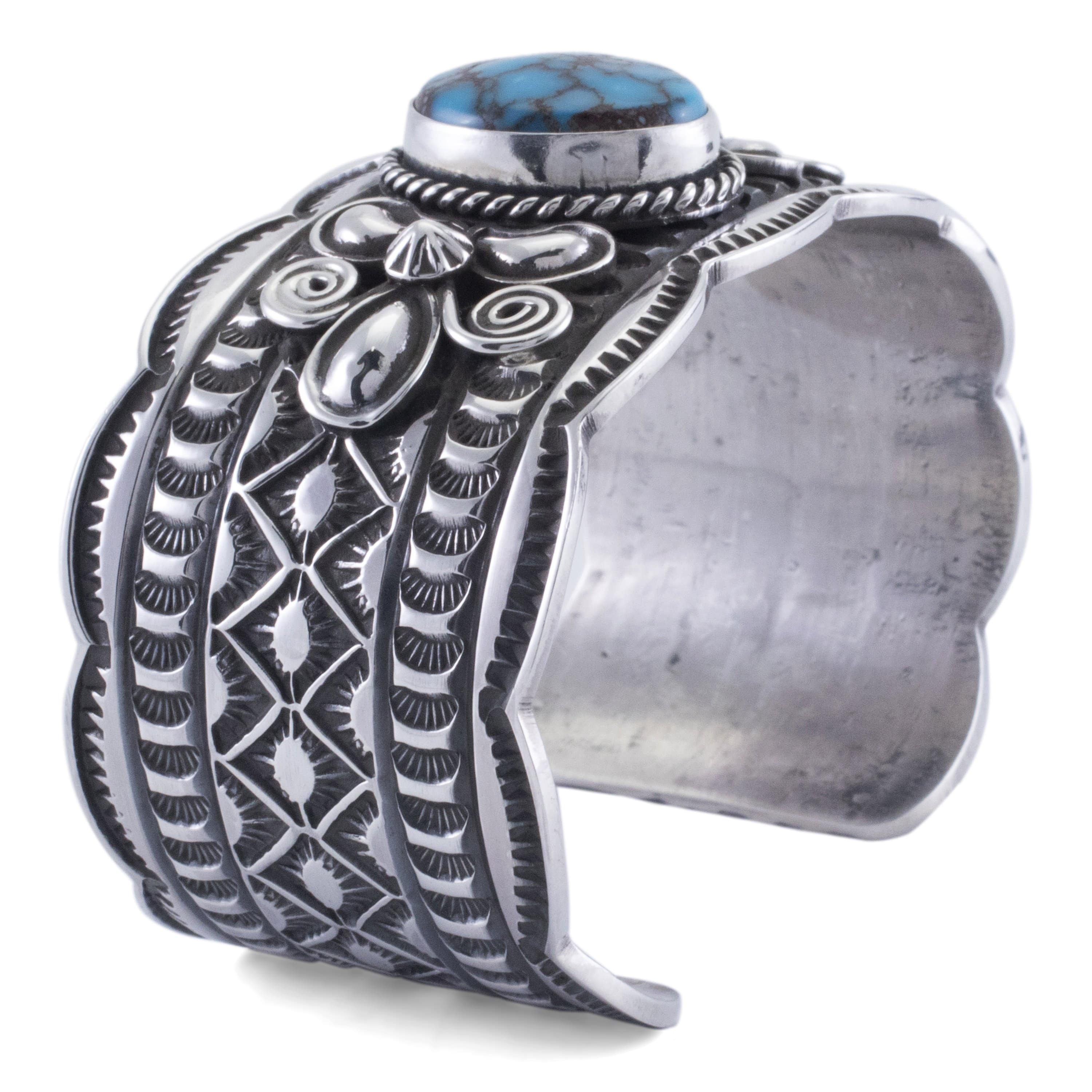 Kalifano Native American Jewelry Andy Cadman Egyptian Turquoise USA Native American Made 925 Sterling Silver Cuff NAB3000.004