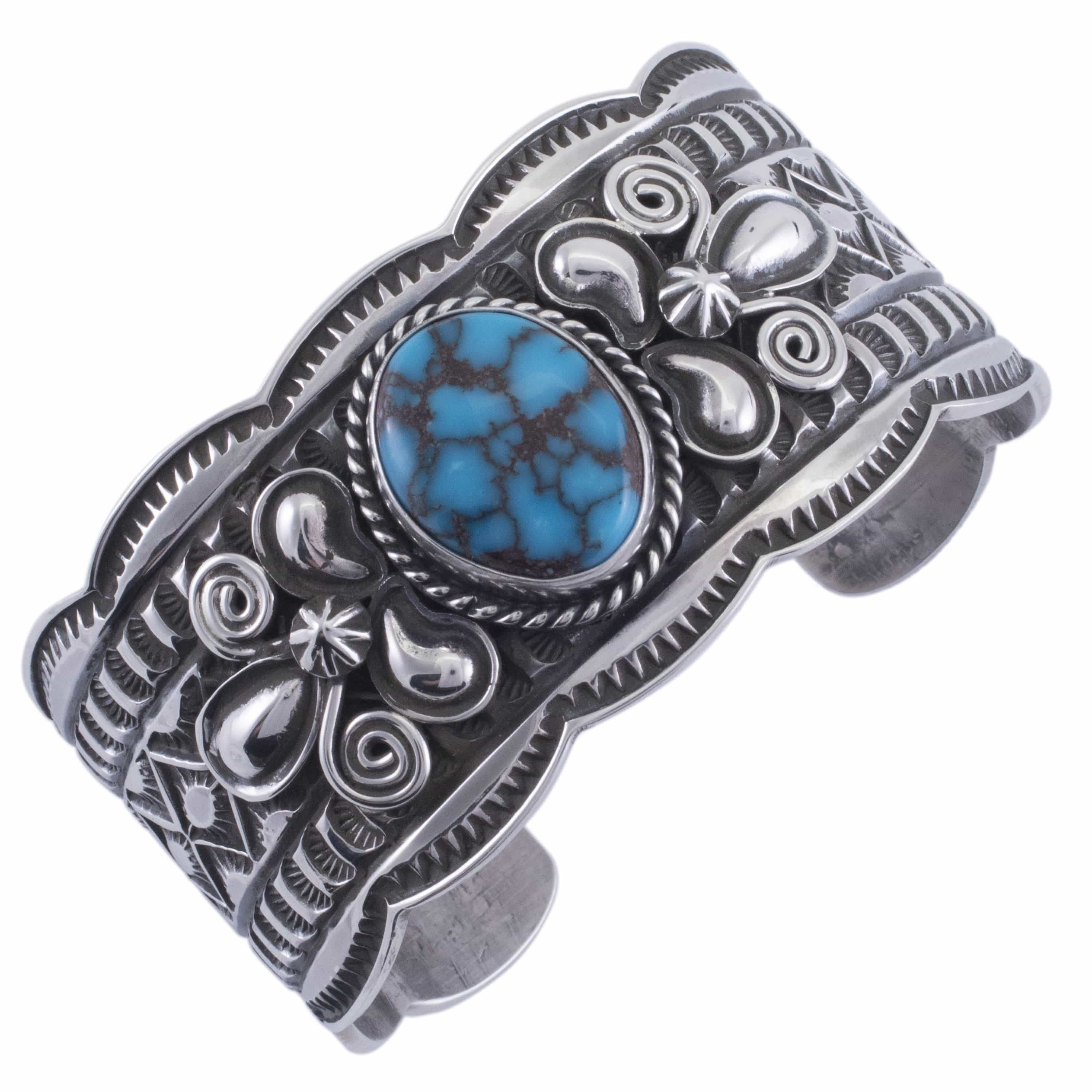 Kalifano Native American Jewelry Andy Cadman Egyptian Turquoise USA Native American Made 925 Sterling Silver Cuff NAB3000.004