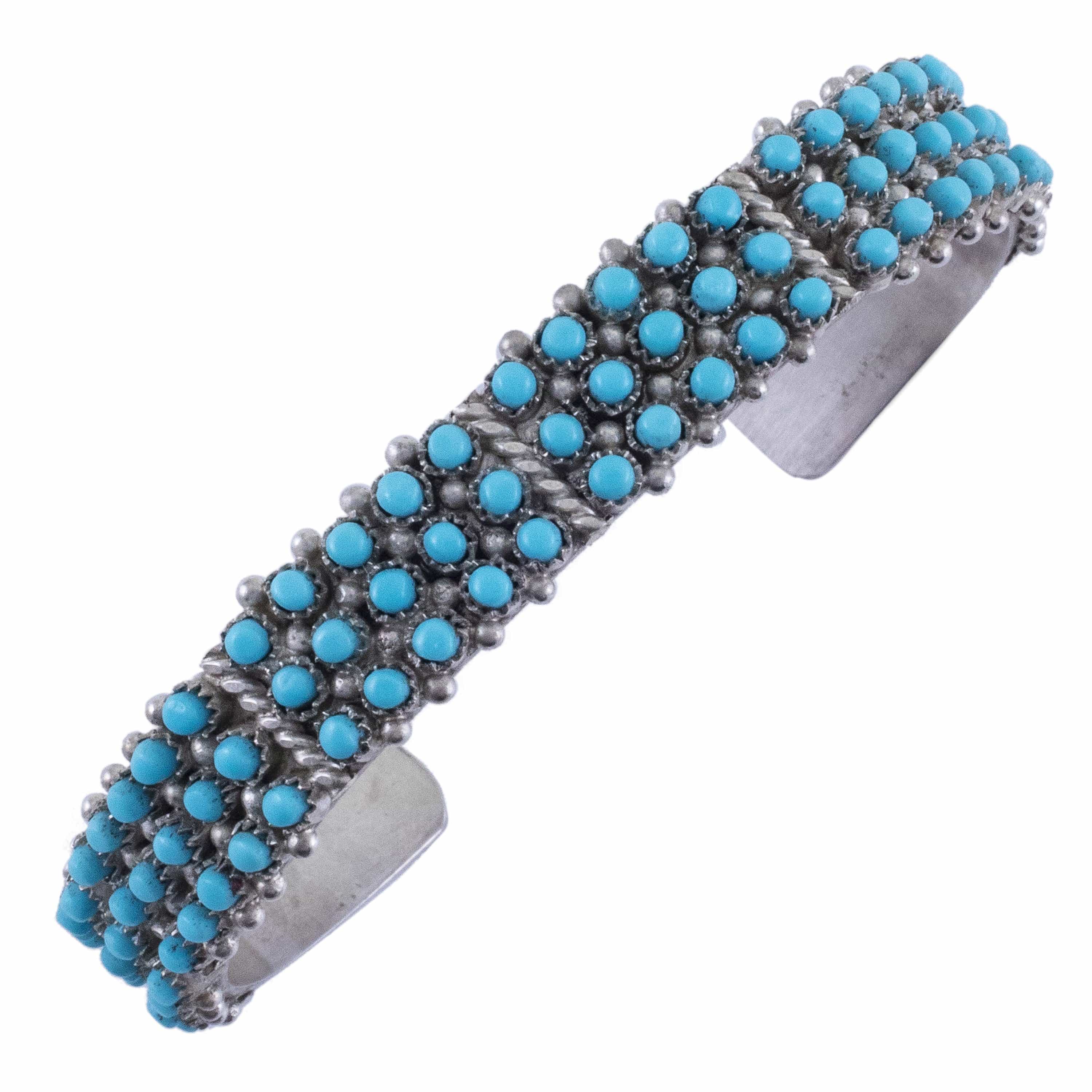 Kalifano Native American Jewelry April Haloo Kingman Turquoise Zuni Petit Point USA Native American Made 925 Sterling Silver Cuff NAB2100.002