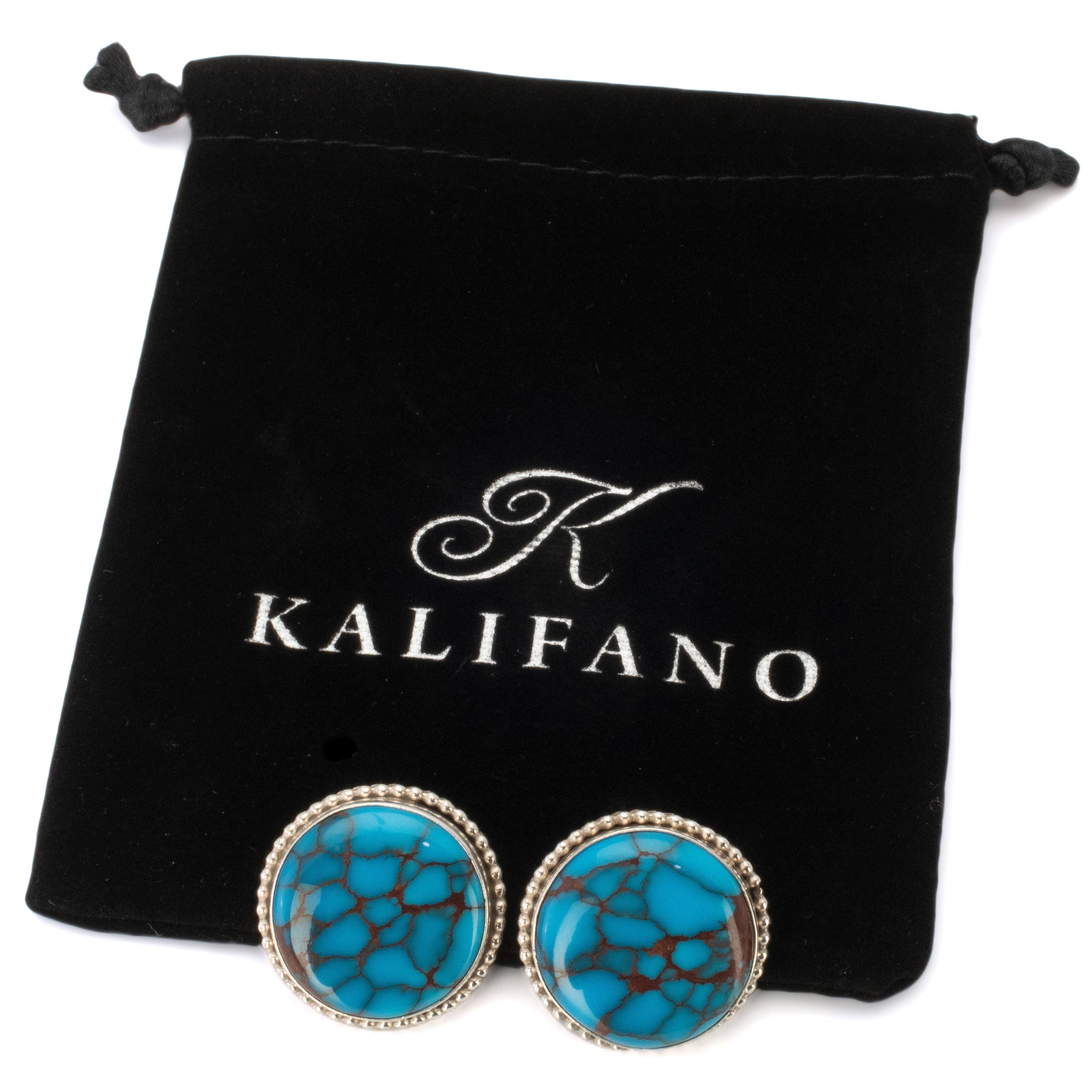 Kalifano Native American Jewelry Art Platero Prince Turquoise Circular USA Native American Made 925 Sterling Silver Earrings with Stud Backing NAE1800.003