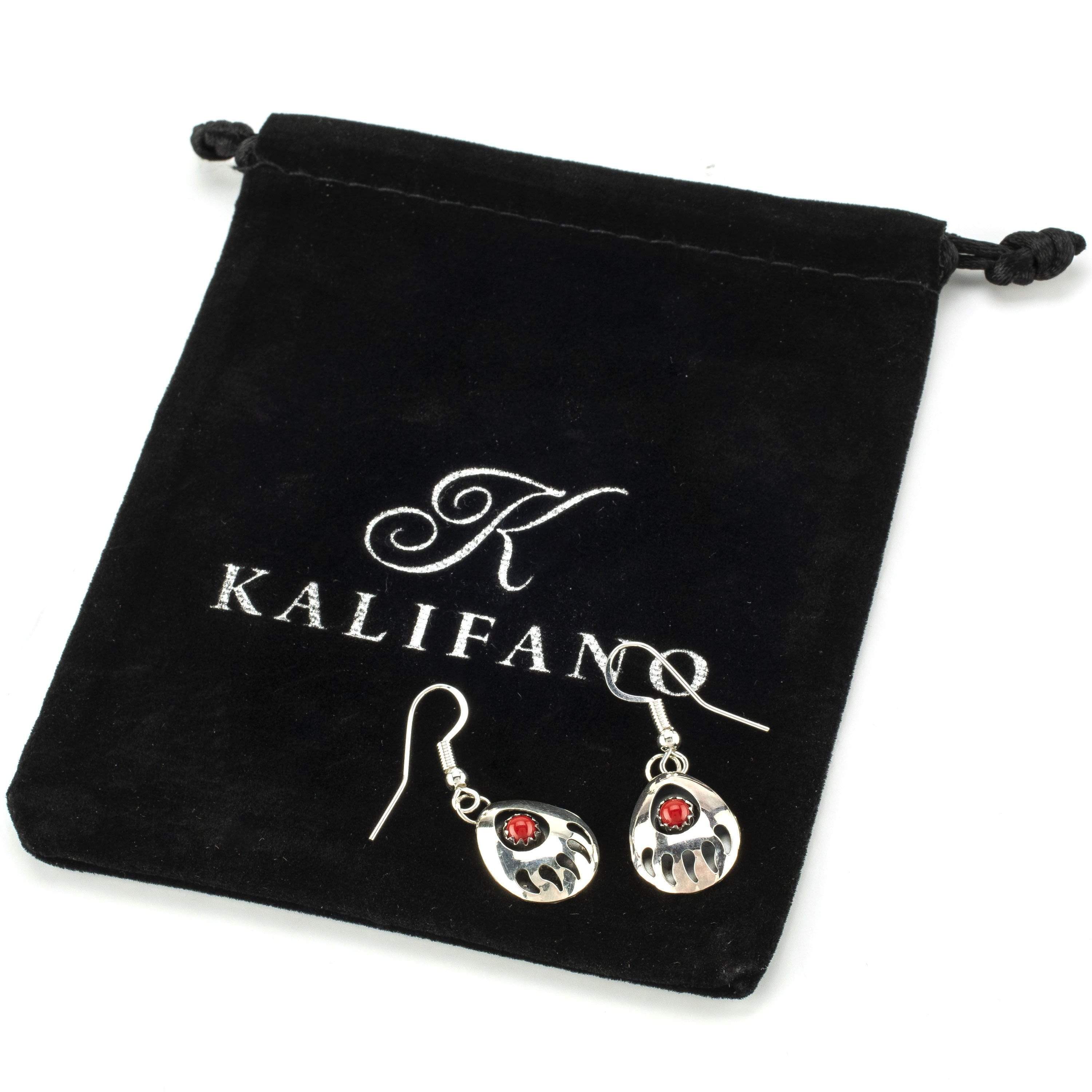 Kalifano Native American Jewelry Bear Claw with Coral Inlay USA Native American Made 925 Sterling Silver Earrings with French Hook NAE80.002