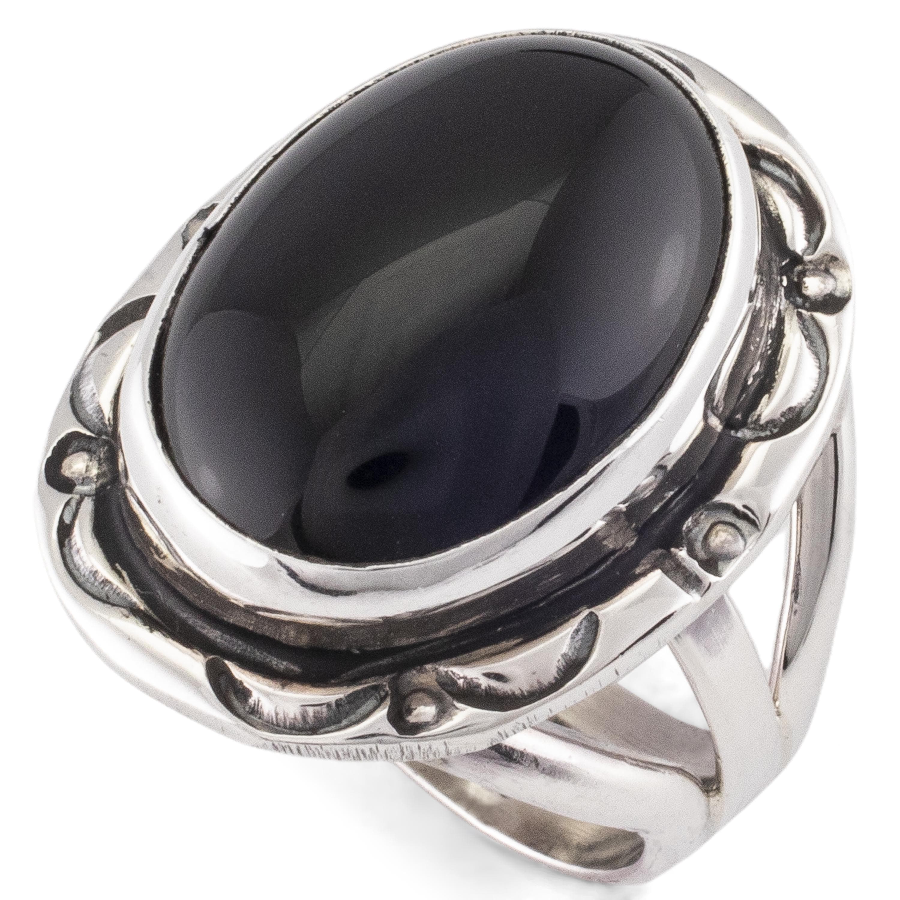 Kalifano Native American Jewelry Black Onyx Oval USA Native American Made 925 Sterling Silver Ring