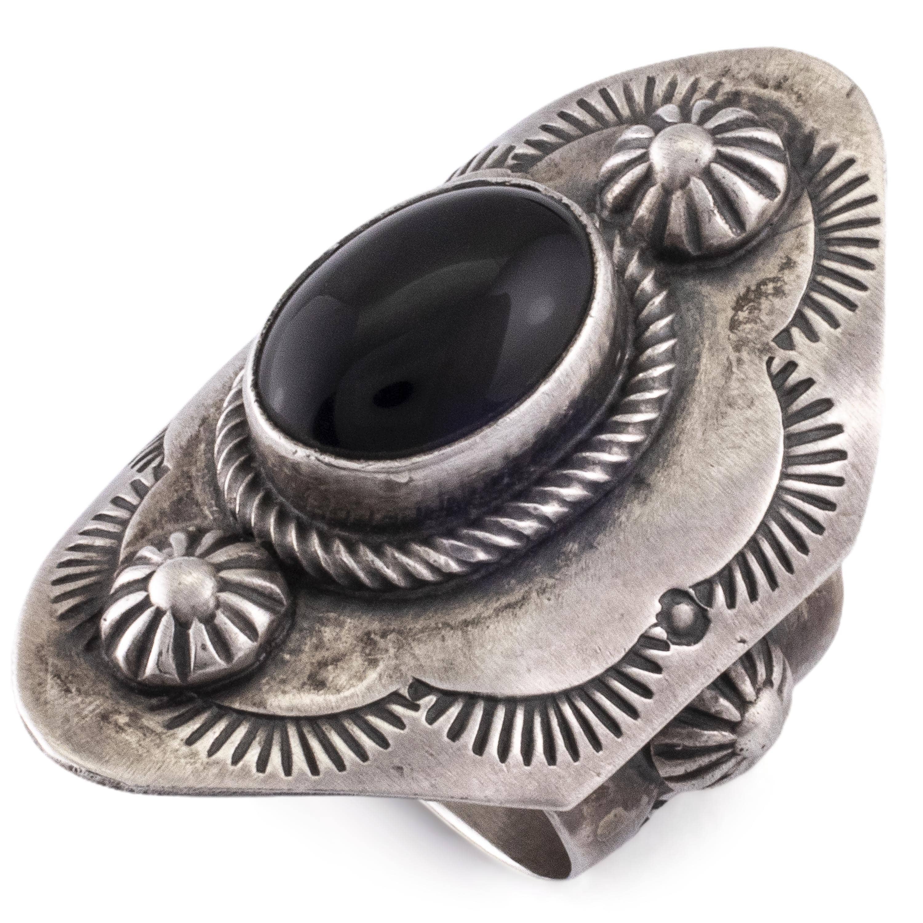 Kalifano Native American Jewelry Bobby Johnson Navajo Black Onyx USA Native American Made 925 Sterling Silver Ring