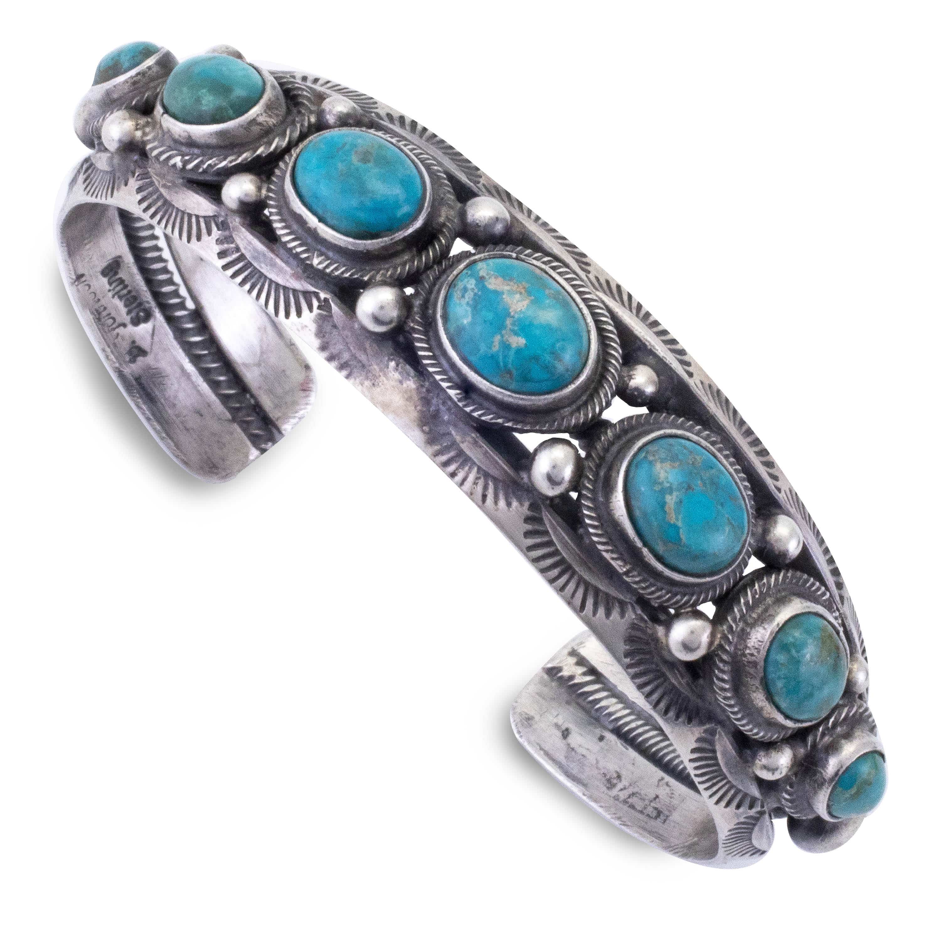 Kalifano Native American Jewelry Bobby Johnson Navajo Fox Turquoise USA Native American Made 925 Sterling Silver Cuff NAB2700.010