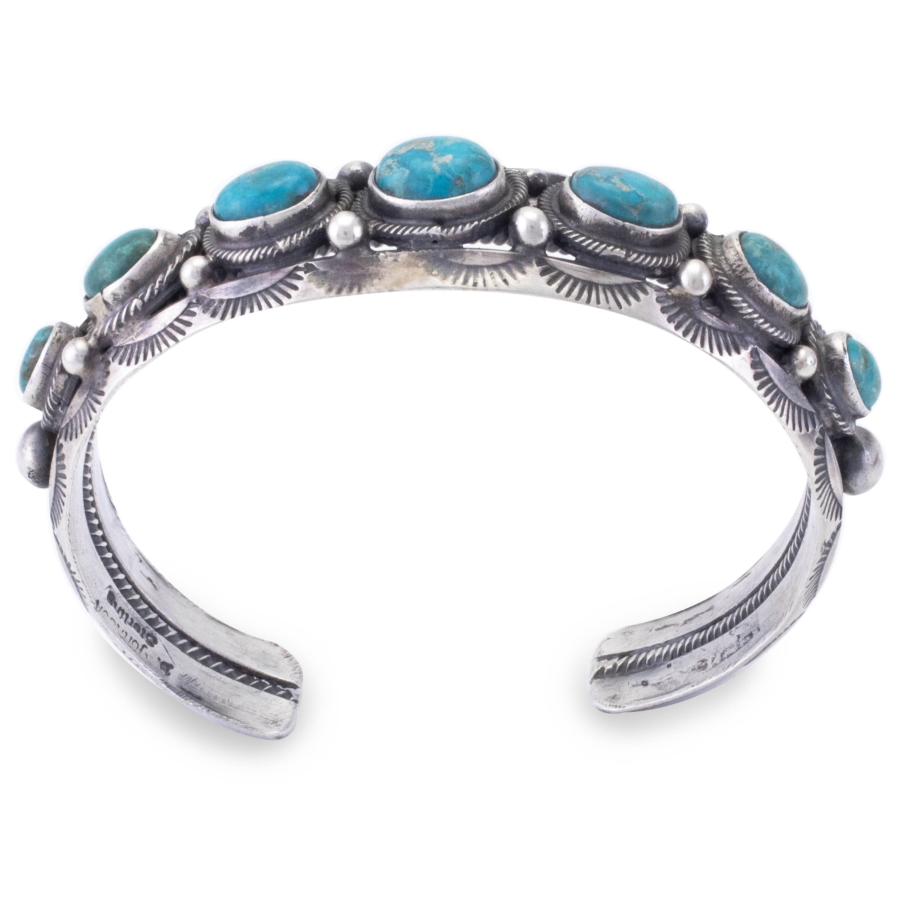 Kalifano Native American Jewelry Bobby Johnson Navajo Fox Turquoise USA Native American Made 925 Sterling Silver Cuff NAB2700.010