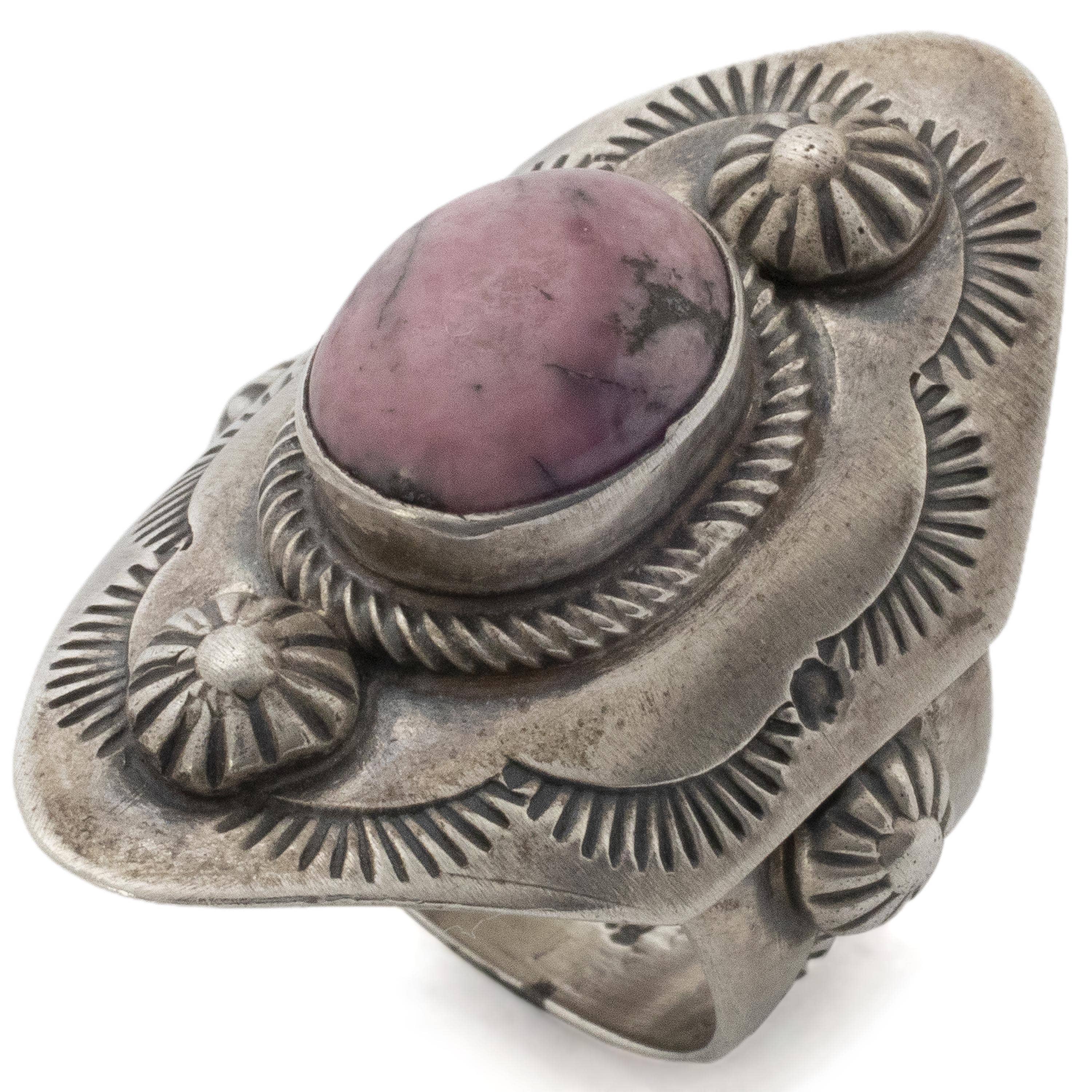 Kalifano Native American Jewelry Bobby Johnson Navajo Rhodonite USA Native American Made 925 Sterling Silver Ring