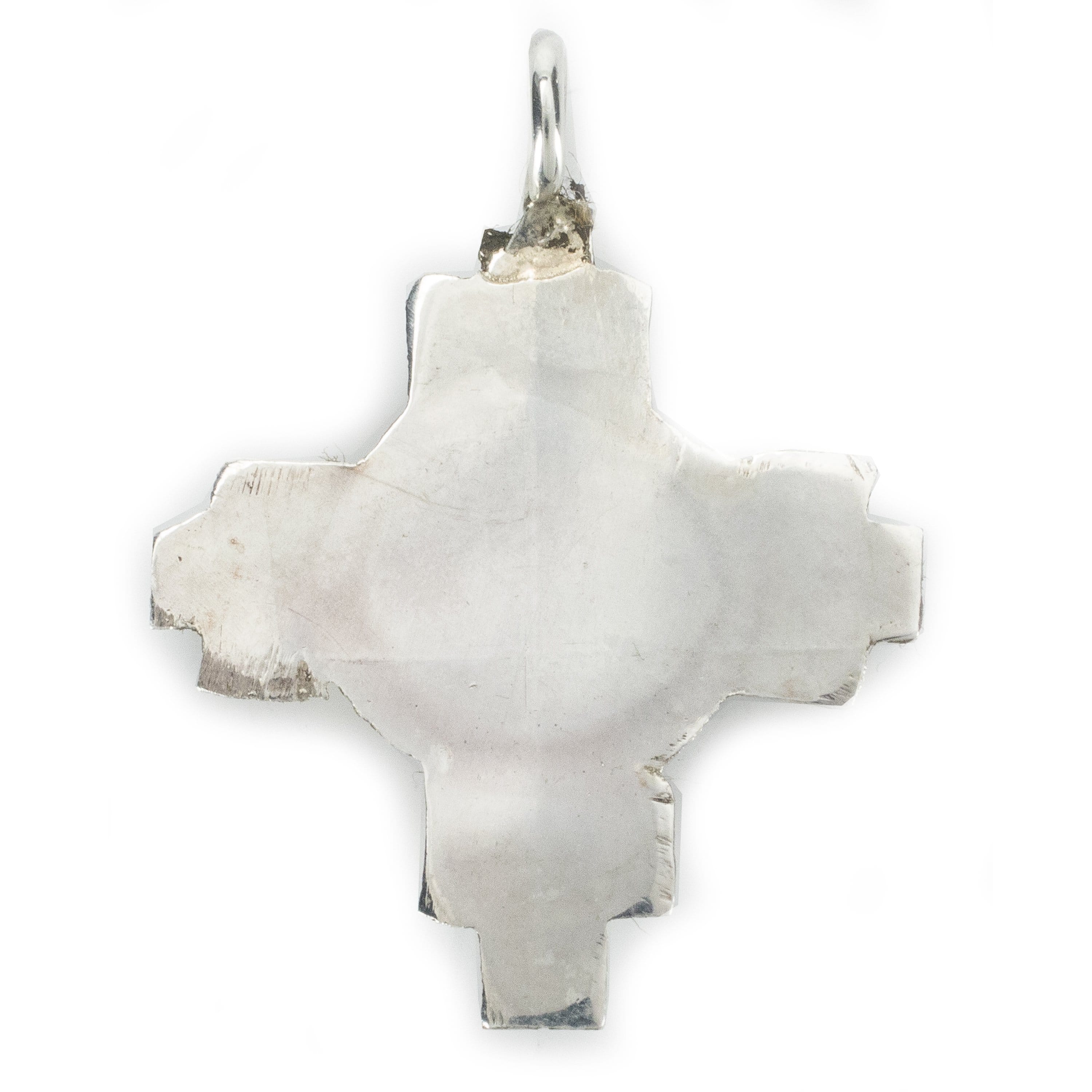 Kalifano Native American Jewelry C. Cheama Mother of Pearl, Turquoise, Jet, Coral Zuni USA Native American Made 925 Sterling Silver Pendant NAN200.002