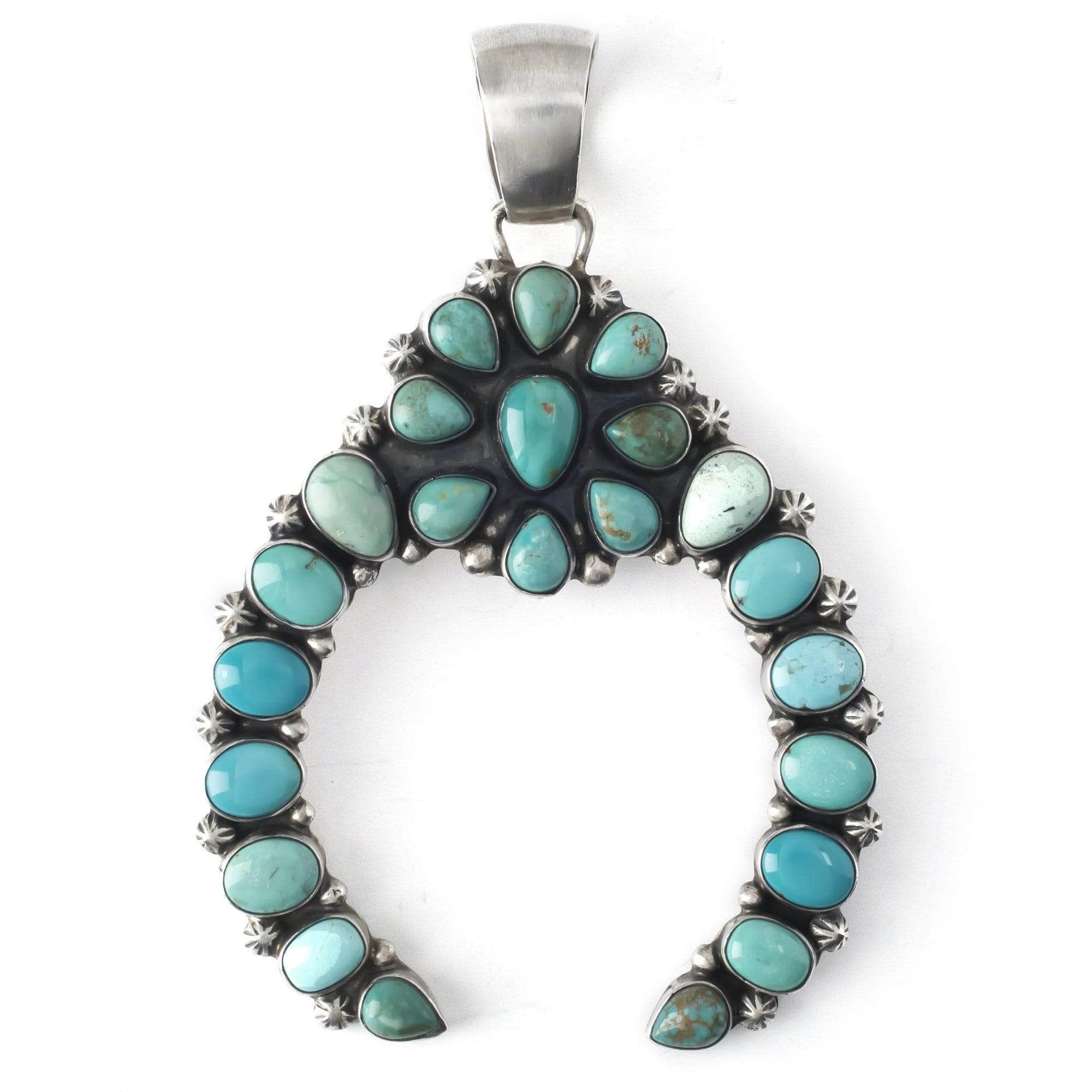 Kalifano Native American Jewelry Carico Lake Turquoise Native American Made 925 Sterling Silver Naja Squash Blossom 23 Cabochon Pendant NAN2700.002