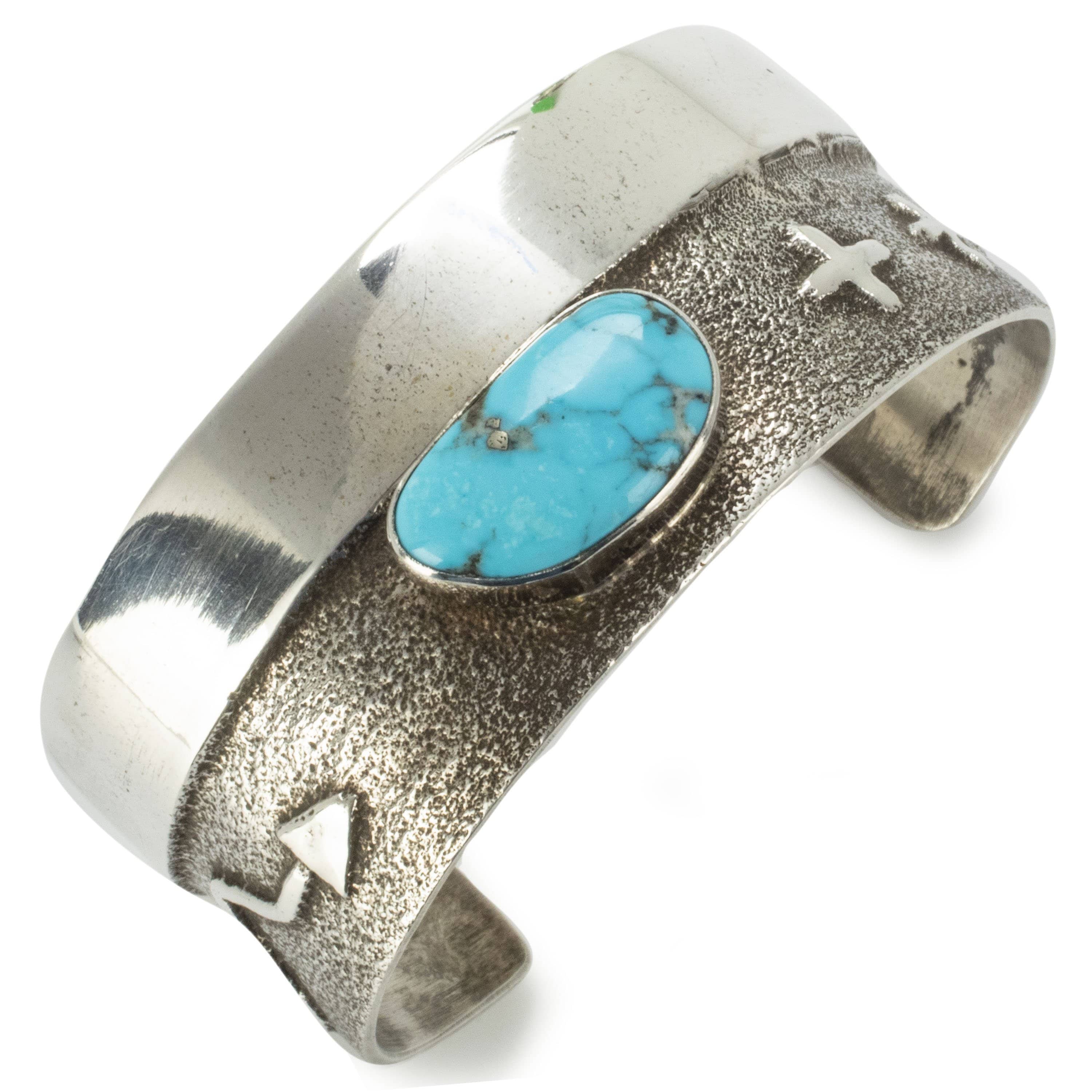 Kalifano Native American Jewelry Carico Lake Turquoise USA Native American Made 925 Sterling Silver Cuff NAB1300.004