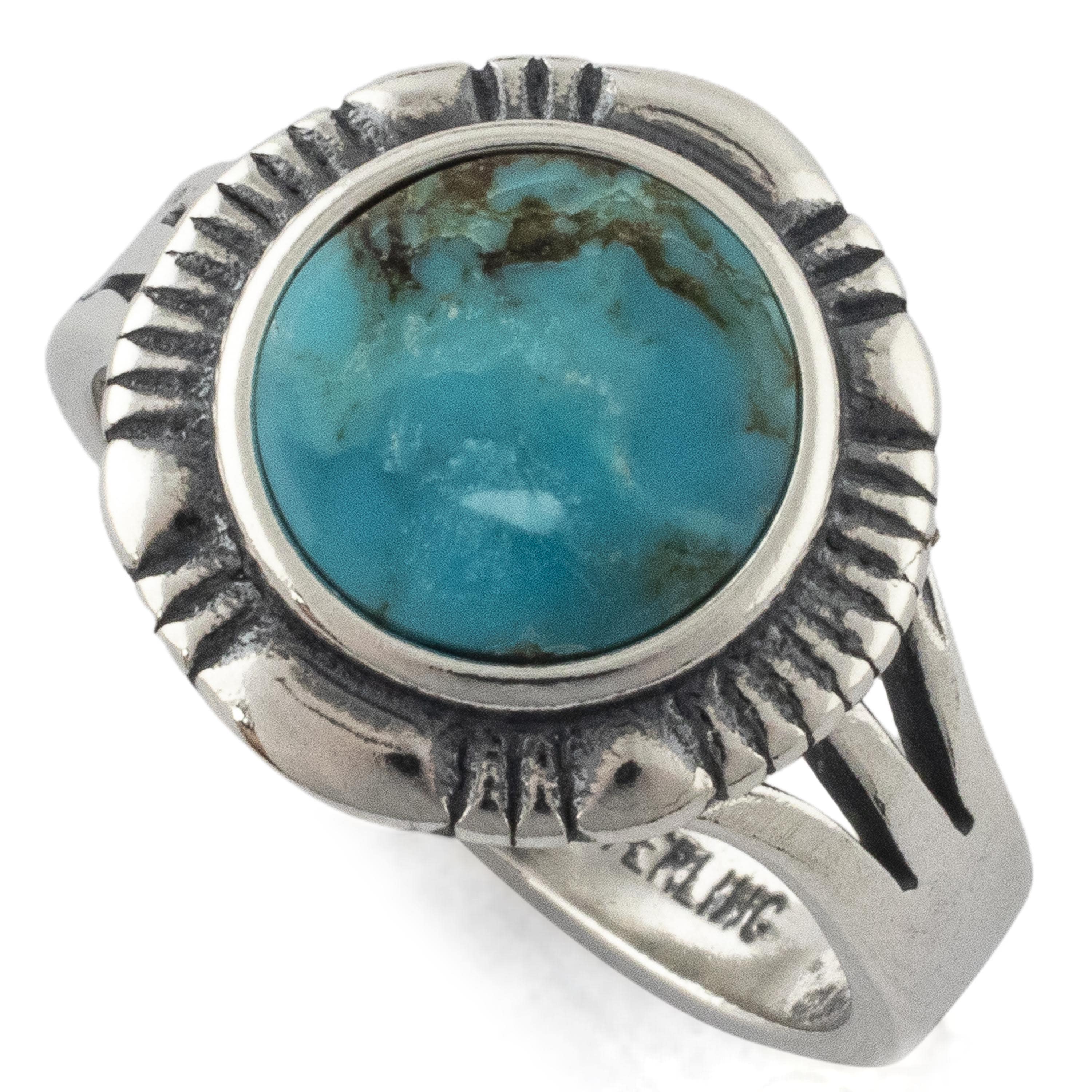 Kalifano Native American Jewelry Circular King Manassa Turquoise USA Handmade 925 Sterling Silver Ring