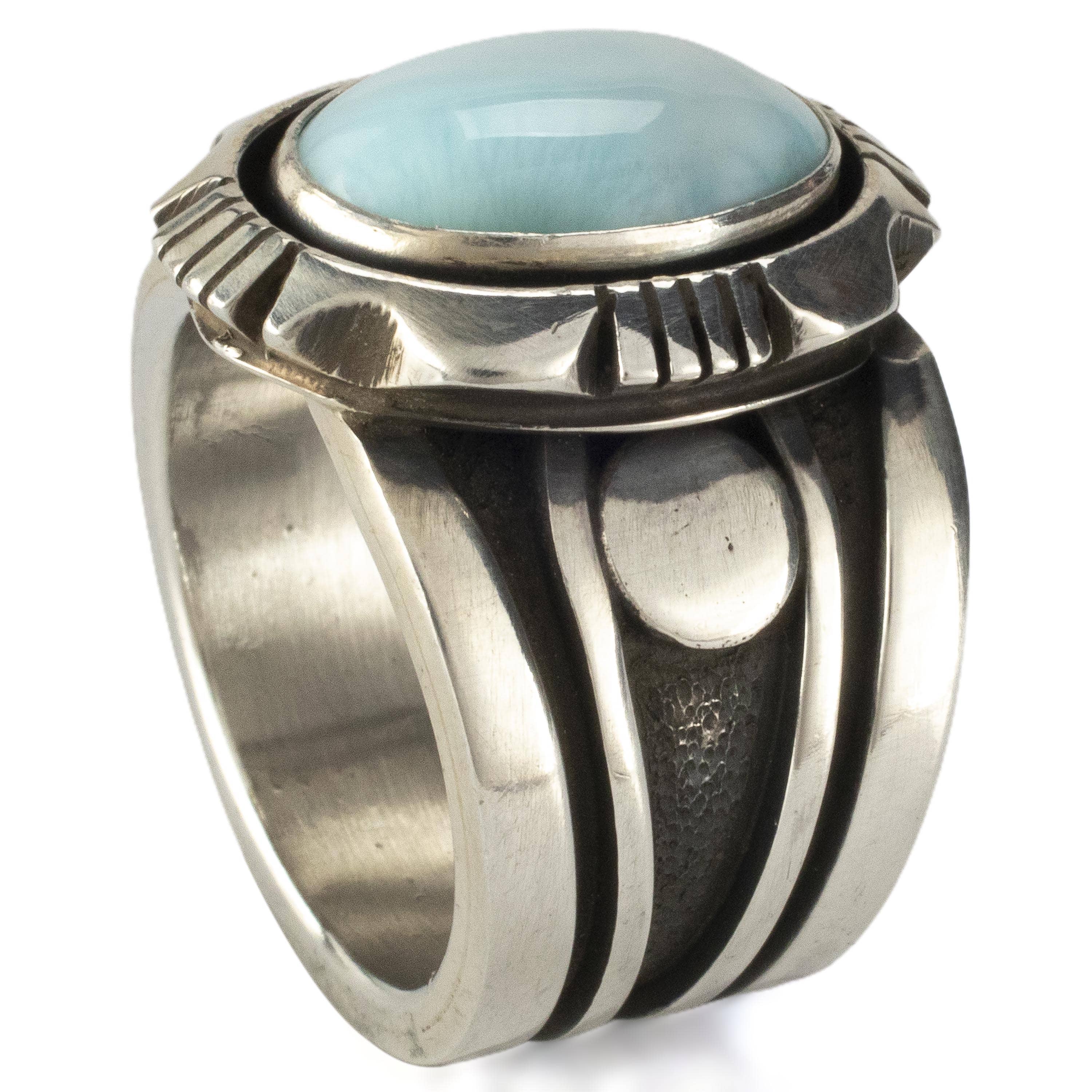 Kalifano Native American Jewelry Cooper Willie Navajo Larimar USA Native American Made 925 Sterling Silver Ring