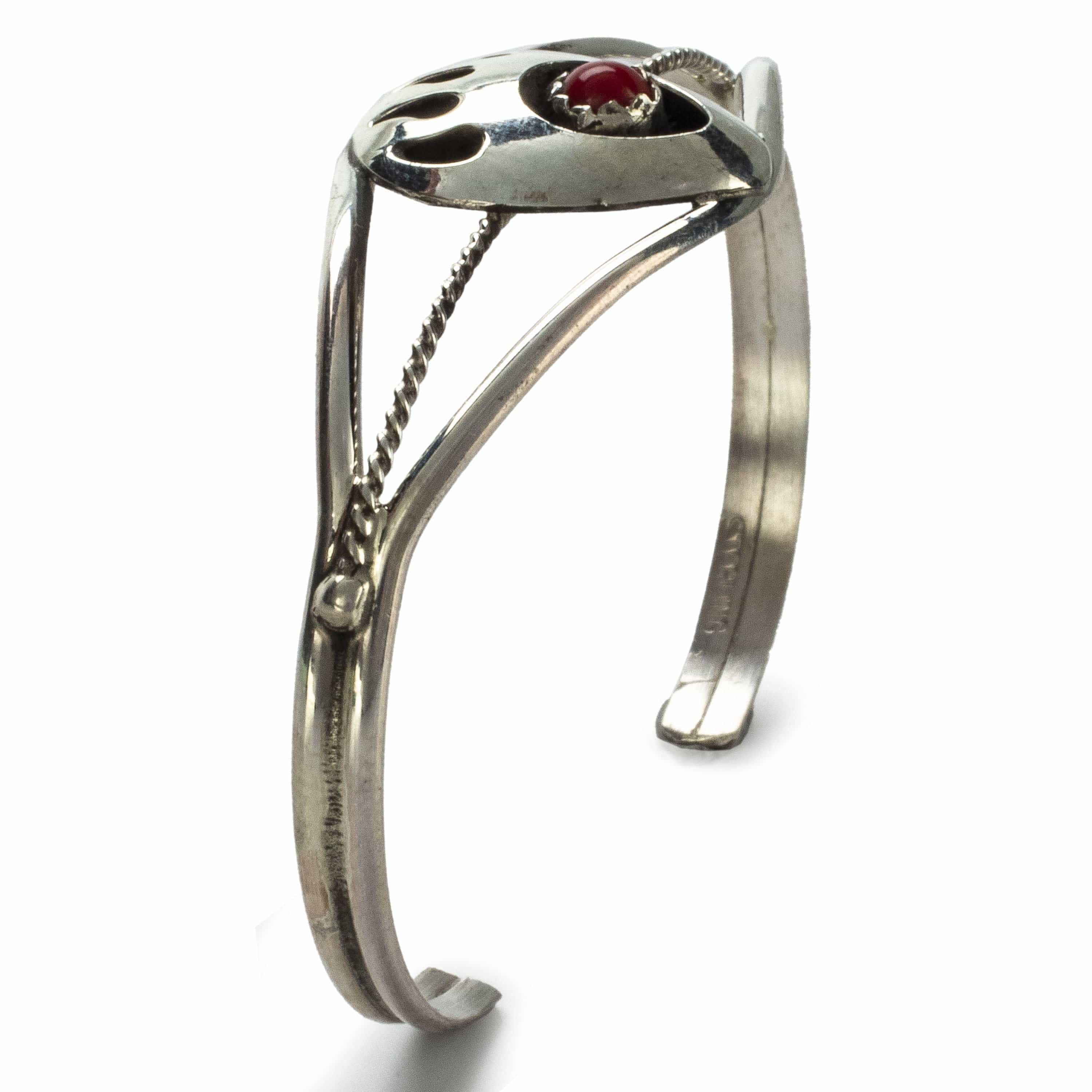 Kalifano Native American Jewelry Coral Bear Claw USA Native American Made 925 Sterling Silver Baby Cuff NAB90.003