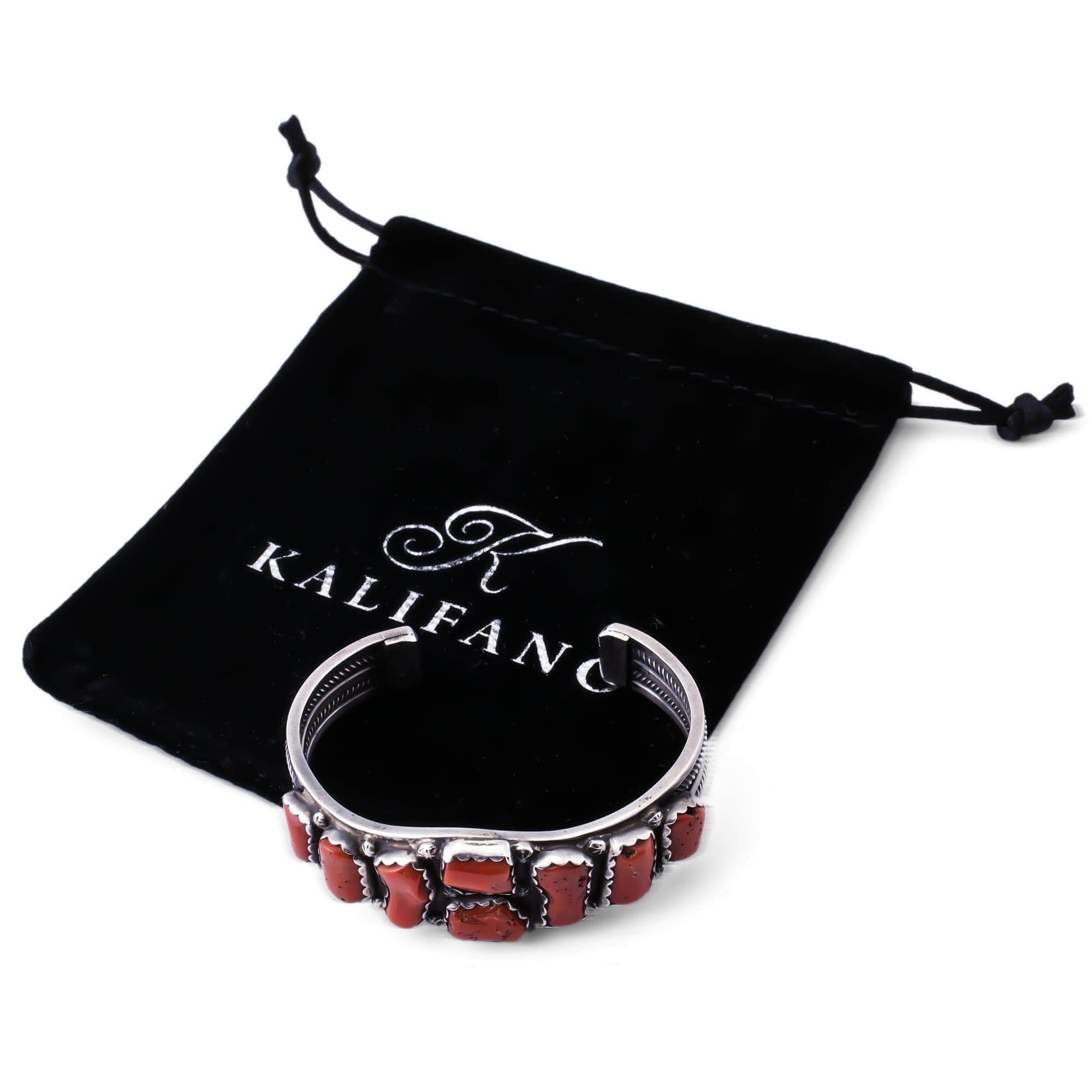 Kalifano Native American Jewelry Coral USA Native American Made 925 Sterling Silver Cuff NAB1650.001