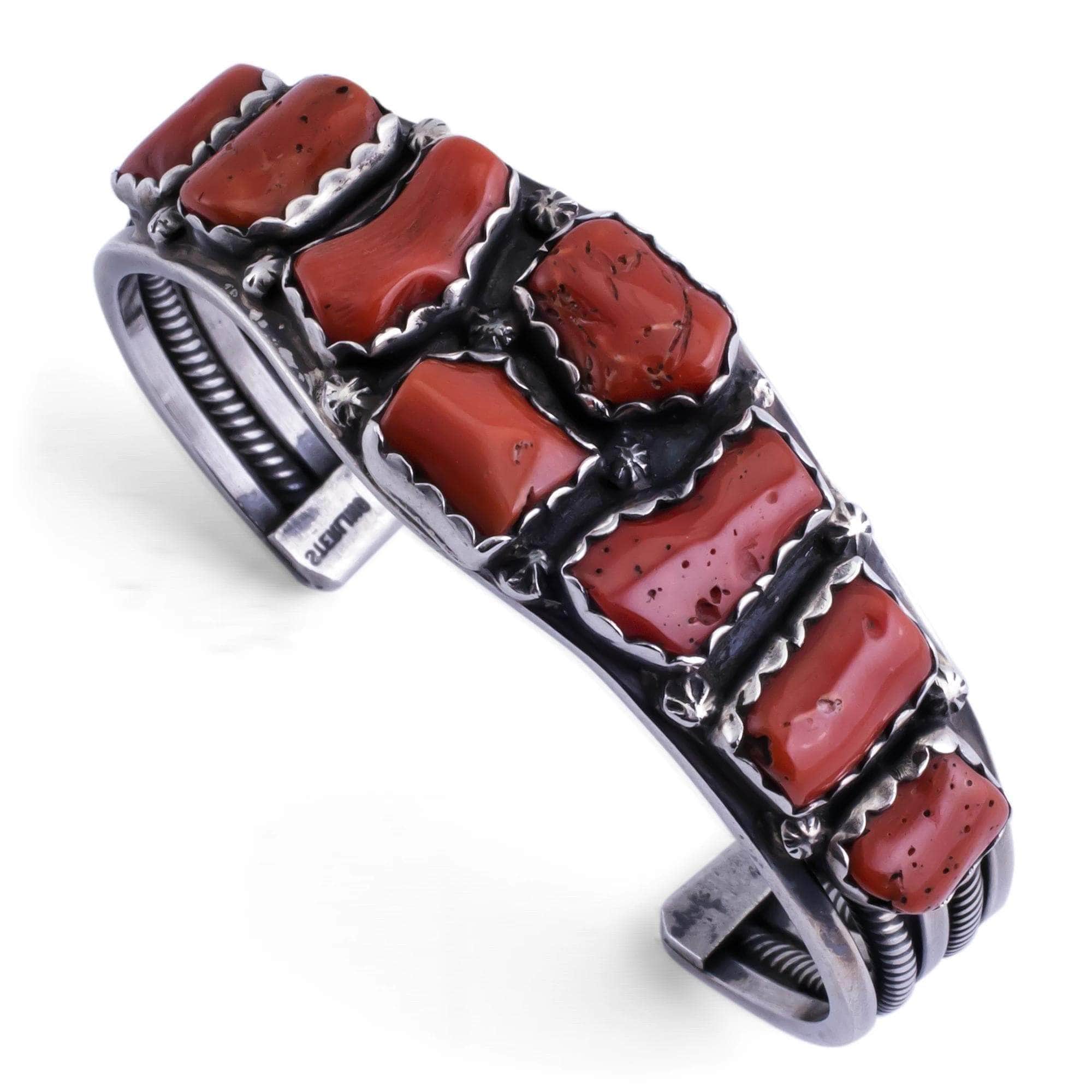 Kalifano Native American Jewelry Coral USA Native American Made 925 Sterling Silver Cuff NAB1650.001