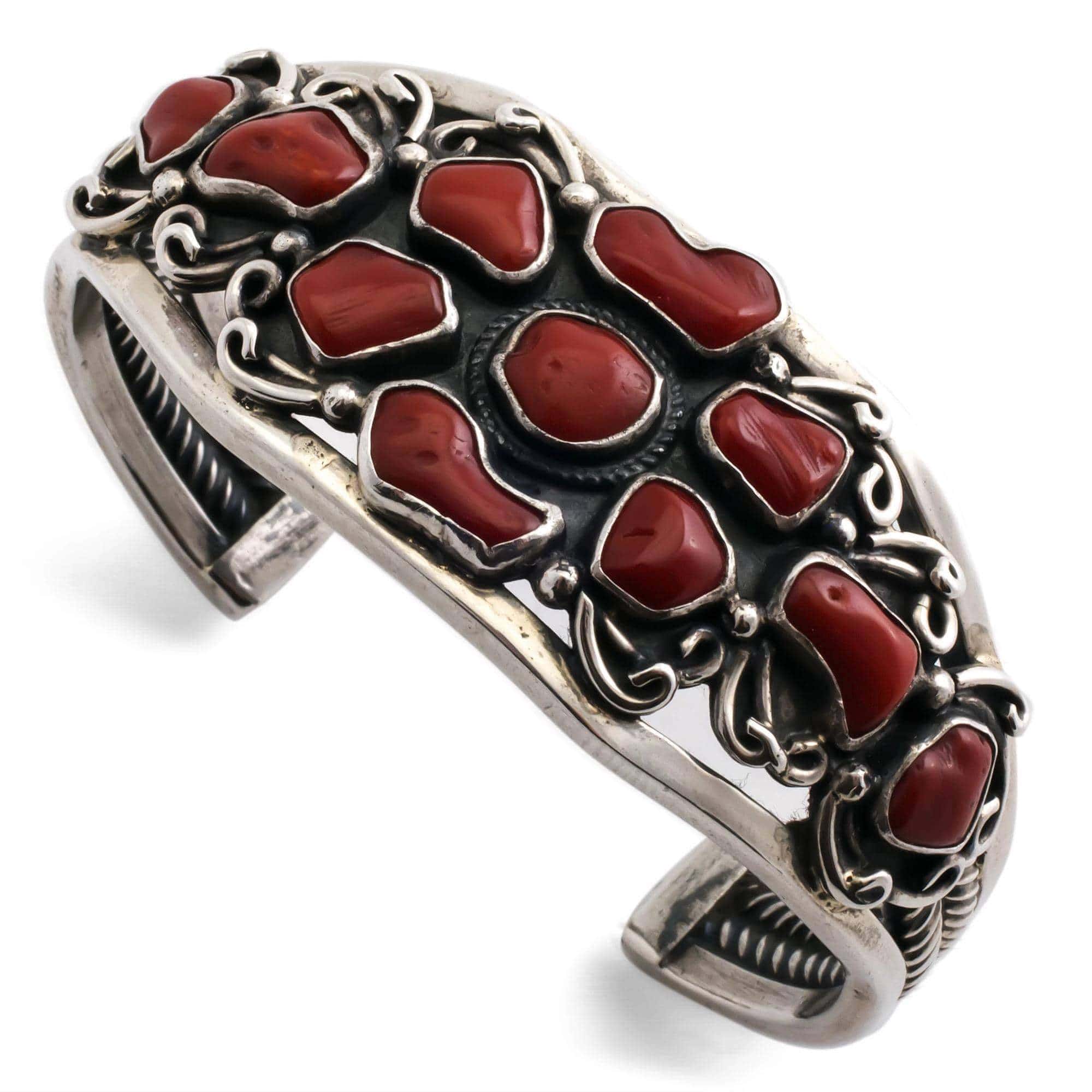 Kalifano Native American Jewelry Coral USA Native American Made 925 Sterling Silver Cuff NAB1650.002