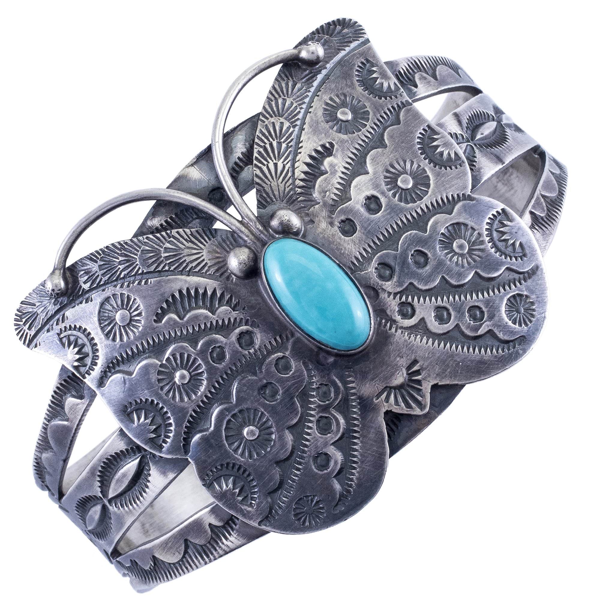 Kalifano Native American Jewelry D. Johnson Campitos Turquoise USA Native American Made 925 Sterling Silver Butterfly Cuff NAB1500.002