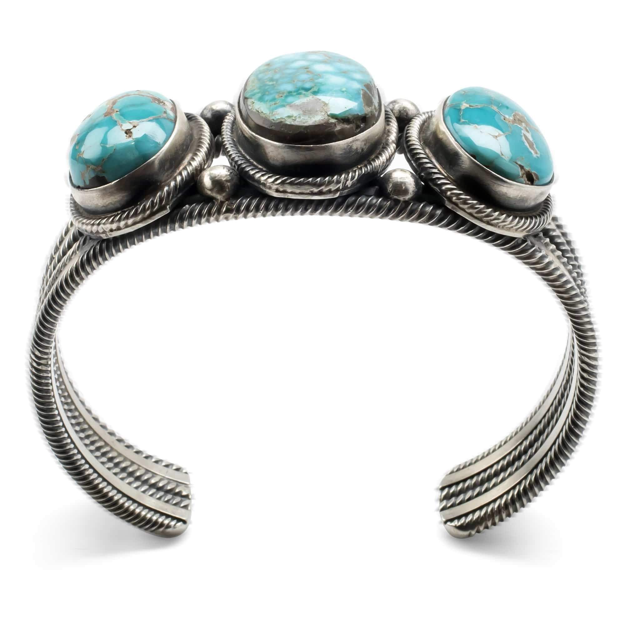 Kalifano Native American Jewelry D. Livingston Kingman Turquoise USA Native American Made 925 Sterling Silver Cuff NAB3500.001