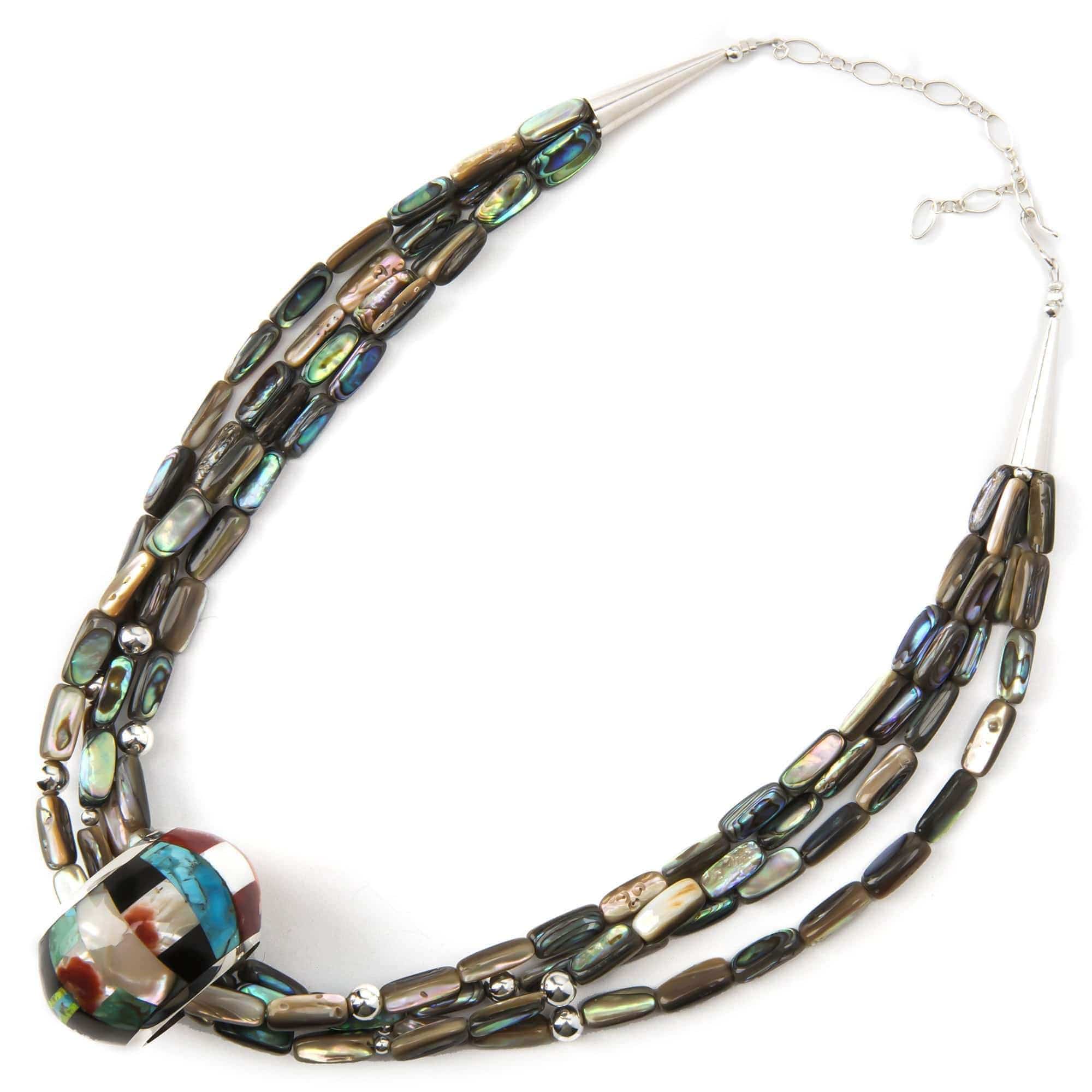 Kalifano Native American Jewelry Daniel Coriz Abolone and Mixed Stone Inlay Native American Made Necklace NA2650.001