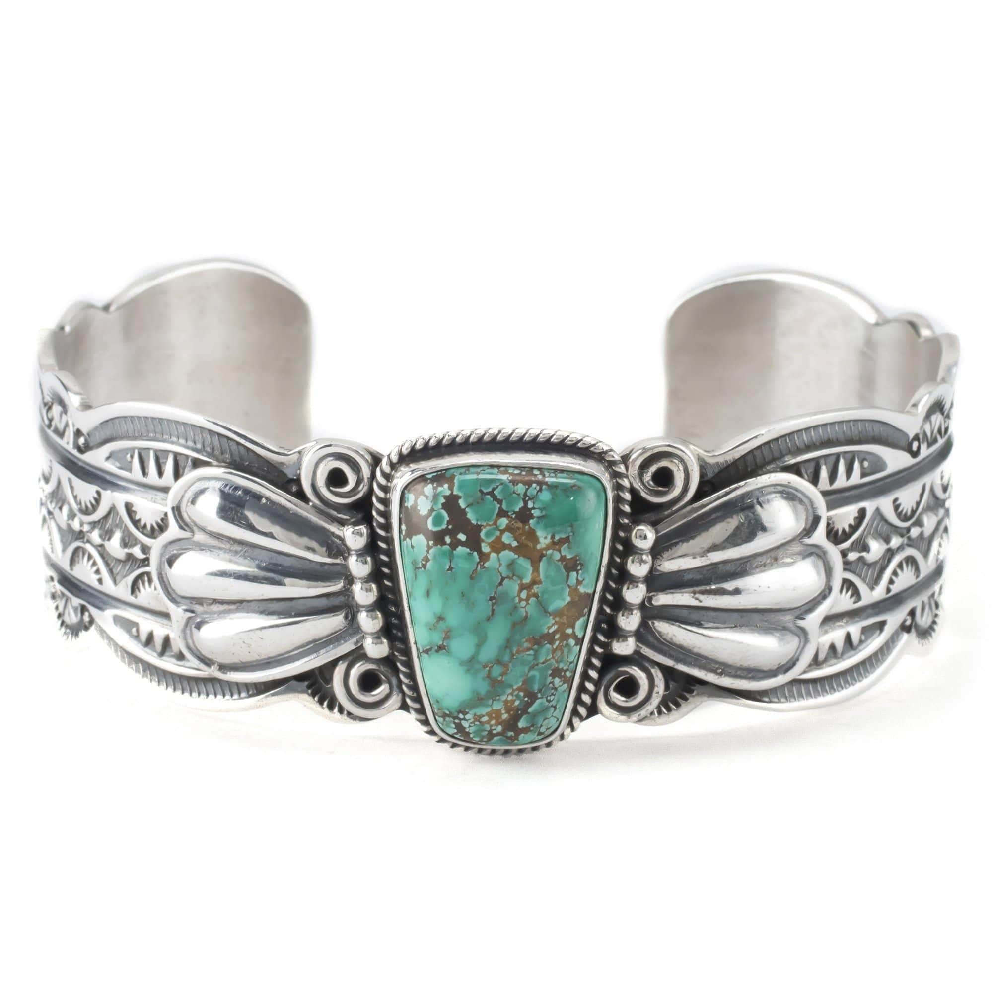 Kalifano Native American Jewelry Darrel Cadman Carico Lake Turquoise Native American Made 925 Sterling Silver Cuff NAB2700.003