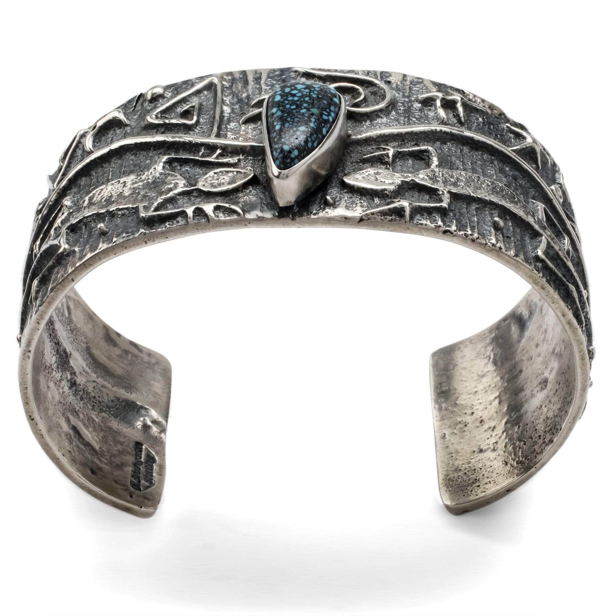 Kalifano Native American Jewelry Darrin Livingston Genuine Turquoise USA Native American Made 925 Sterling Silver Cuff NAB2700.007