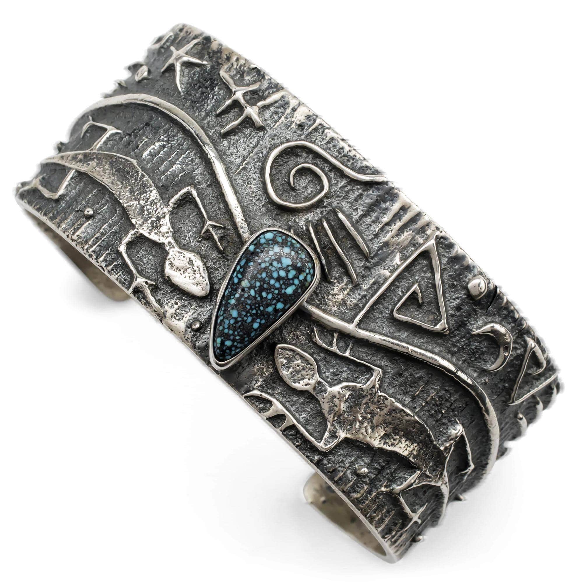 Kalifano Native American Jewelry Darrin Livingston Genuine Turquoise USA Native American Made 925 Sterling Silver Cuff NAB2700.007