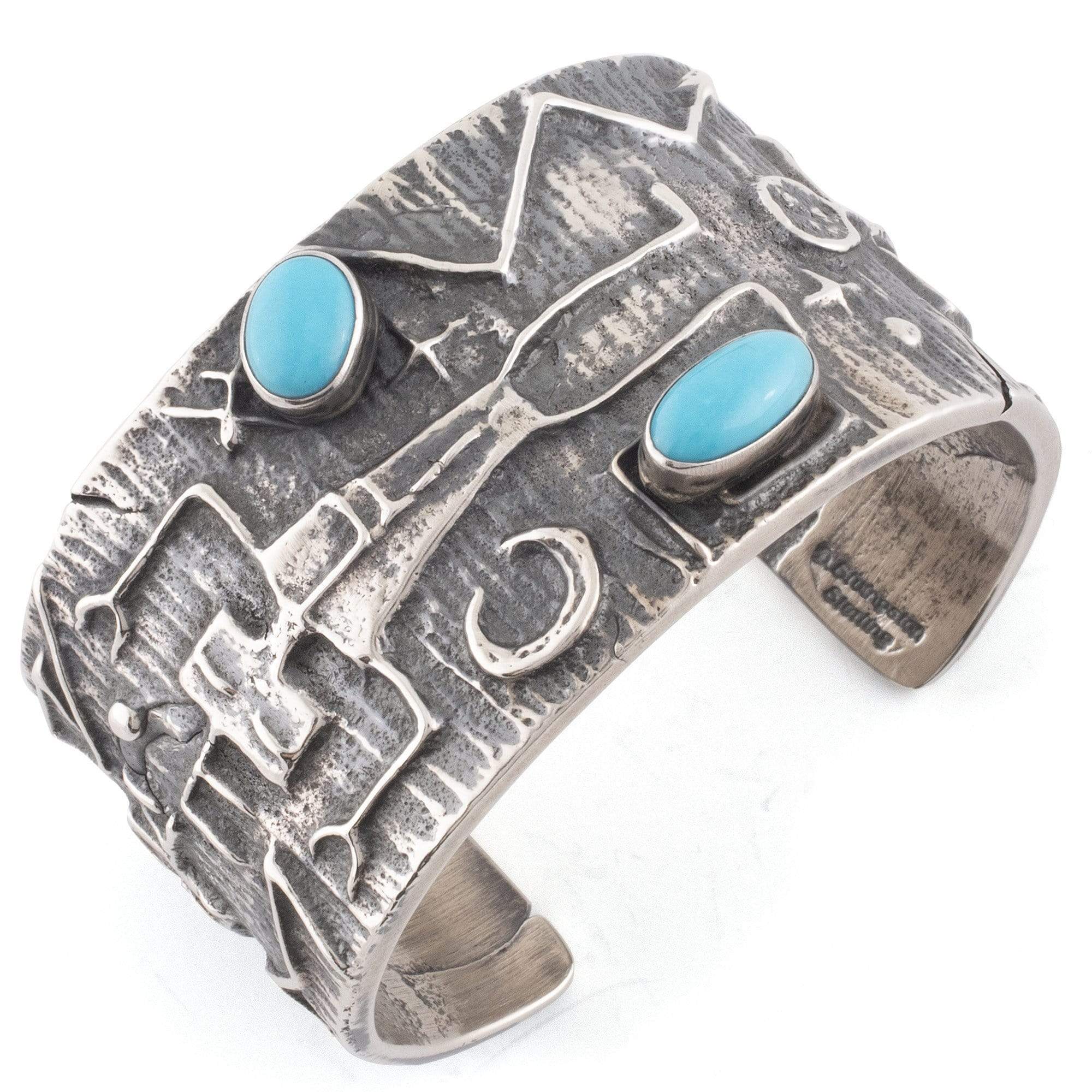 Kalifano Native American Jewelry Darrin Livingston Kingman Turquoise USA Native American Made 925 Sterling Silver Cuff NAB1900.003