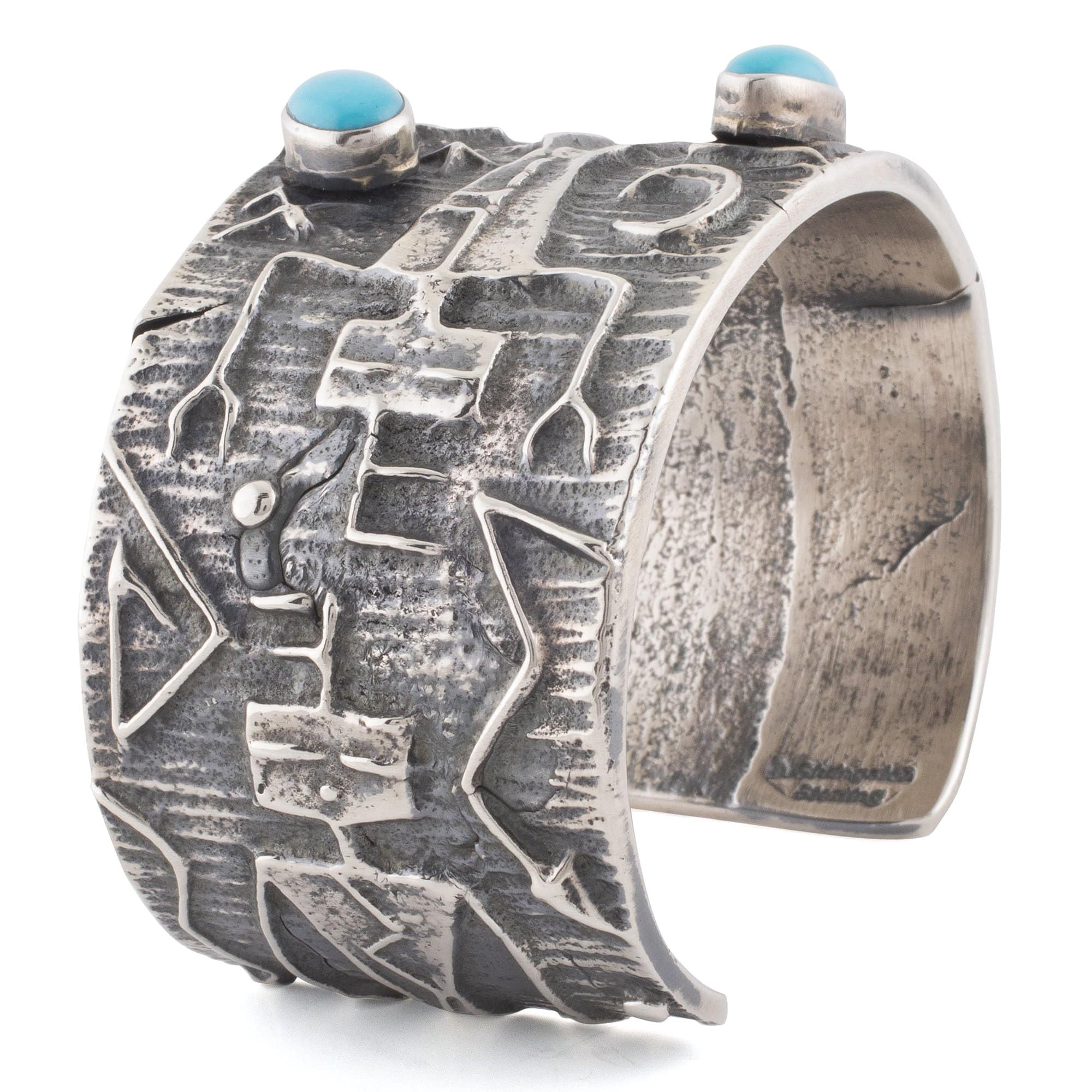 Kalifano Native American Jewelry Darrin Livingston Kingman Turquoise USA Native American Made 925 Sterling Silver Cuff NAB1900.003