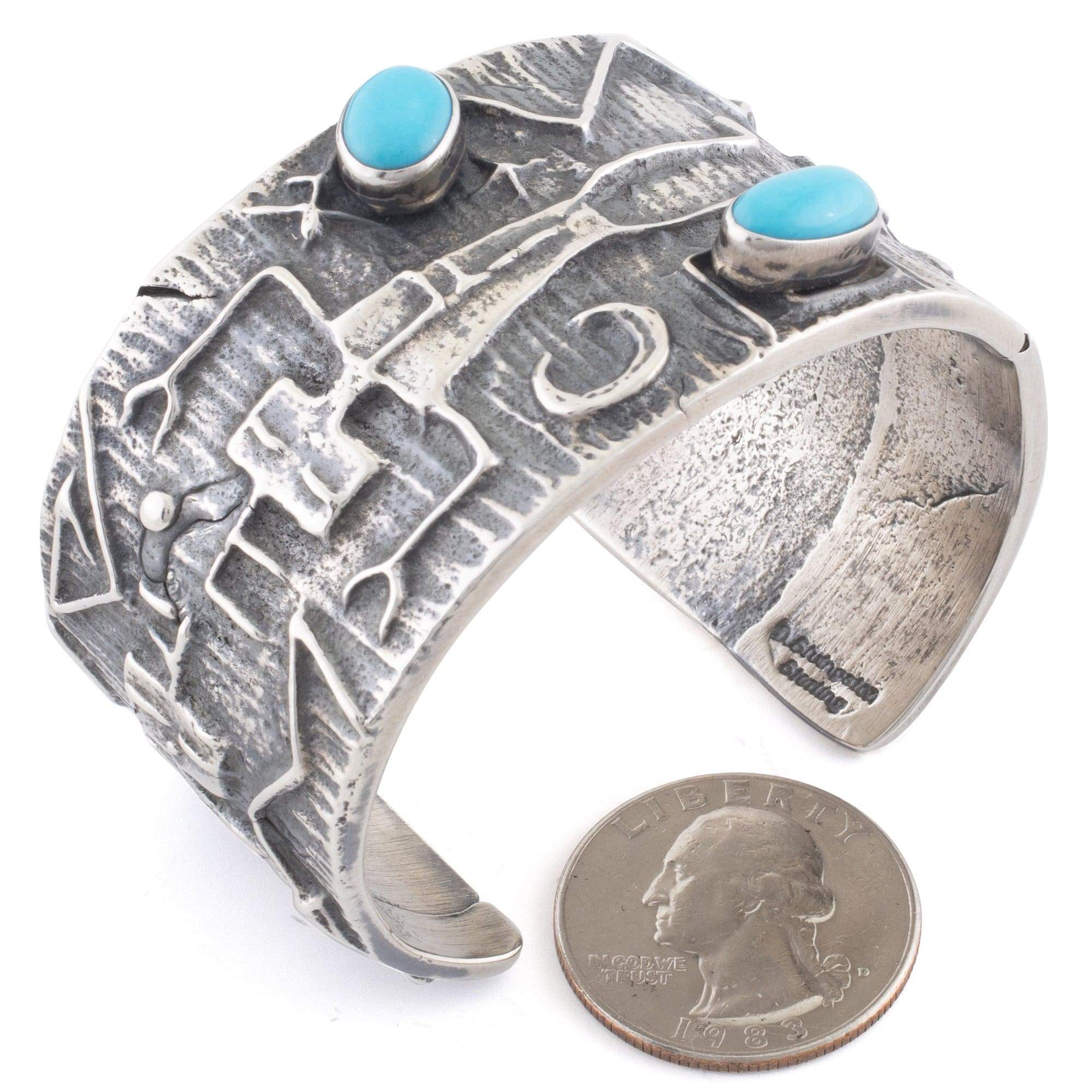 Kalifano Native American Jewelry Darrin Livingston Kingman Turquoise USA Native American Made 925 Sterling Silver Cuff NAB1900.003