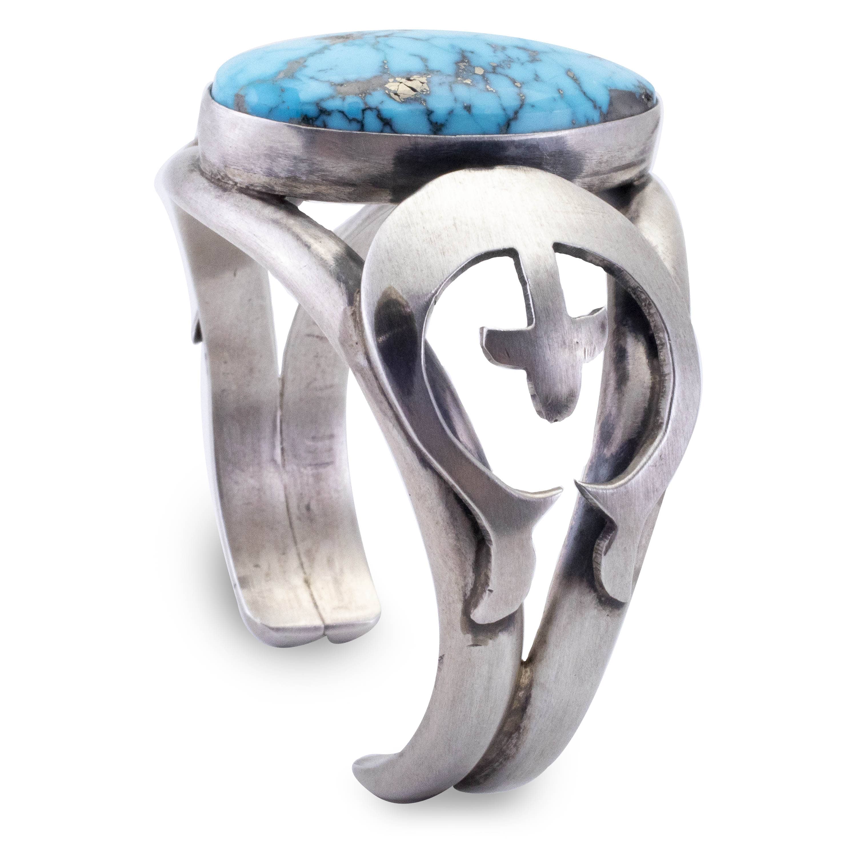 Kalifano Native American Jewelry Darrin Livingston Navajo Kingman Turquoise USA Native American Made 925 Sterling Silver Cuff NAB1600.009