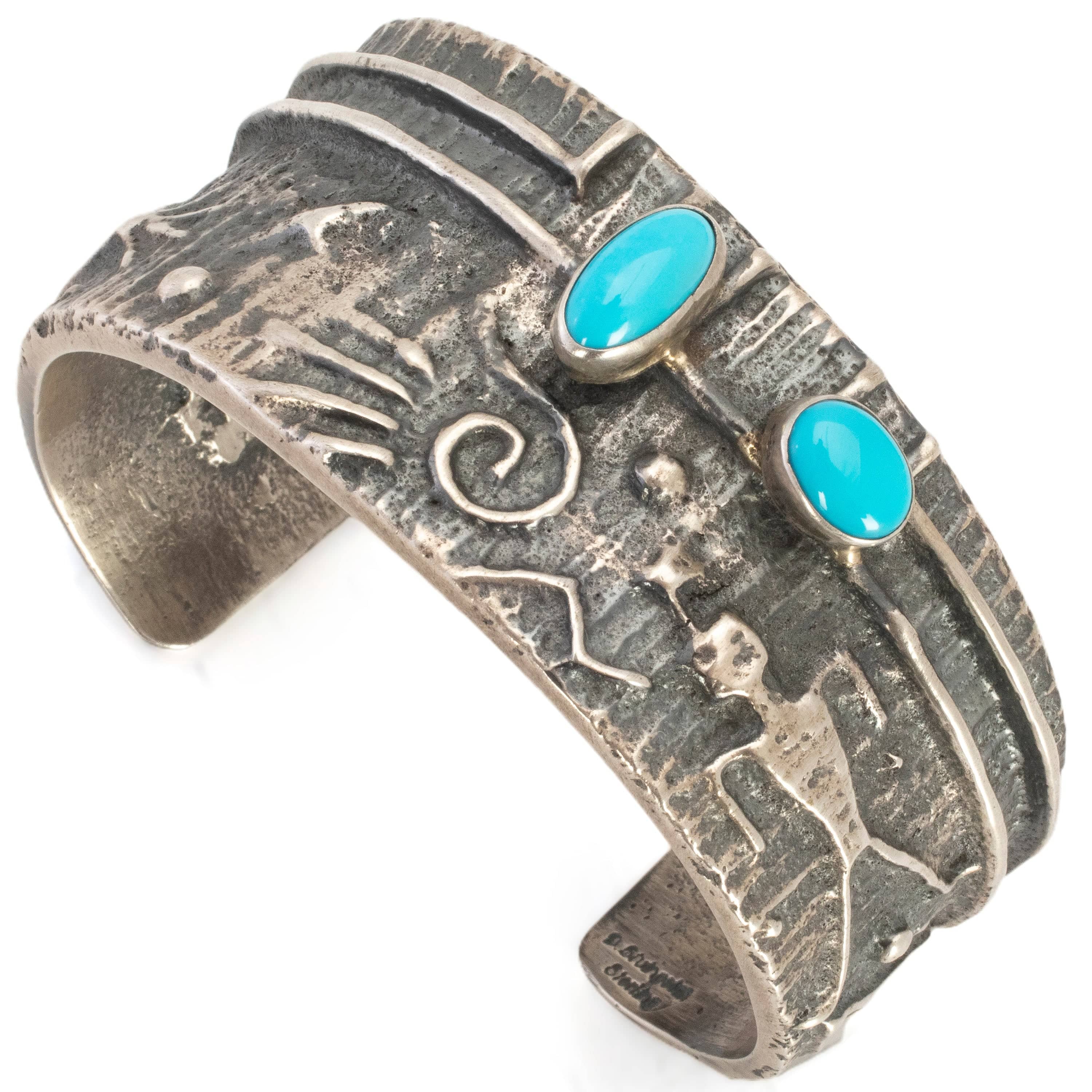 Kalifano Native American Jewelry Darrin Livingston Navajo Kingman Turquoise USA Native American Made 925 Sterling Silver Cuff NAB2400.014