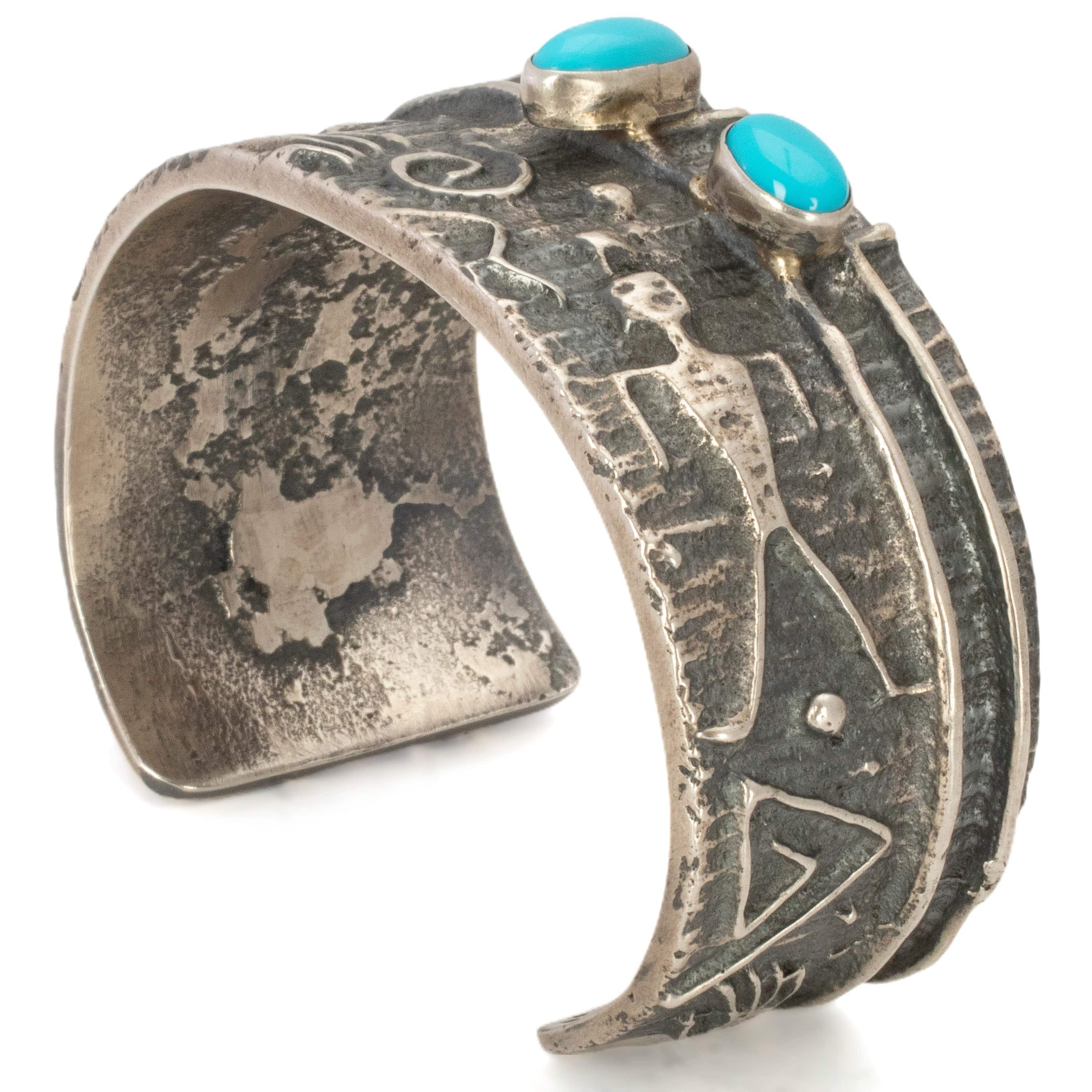 Kalifano Native American Jewelry Darrin Livingston Navajo Kingman Turquoise USA Native American Made 925 Sterling Silver Cuff NAB2400.014