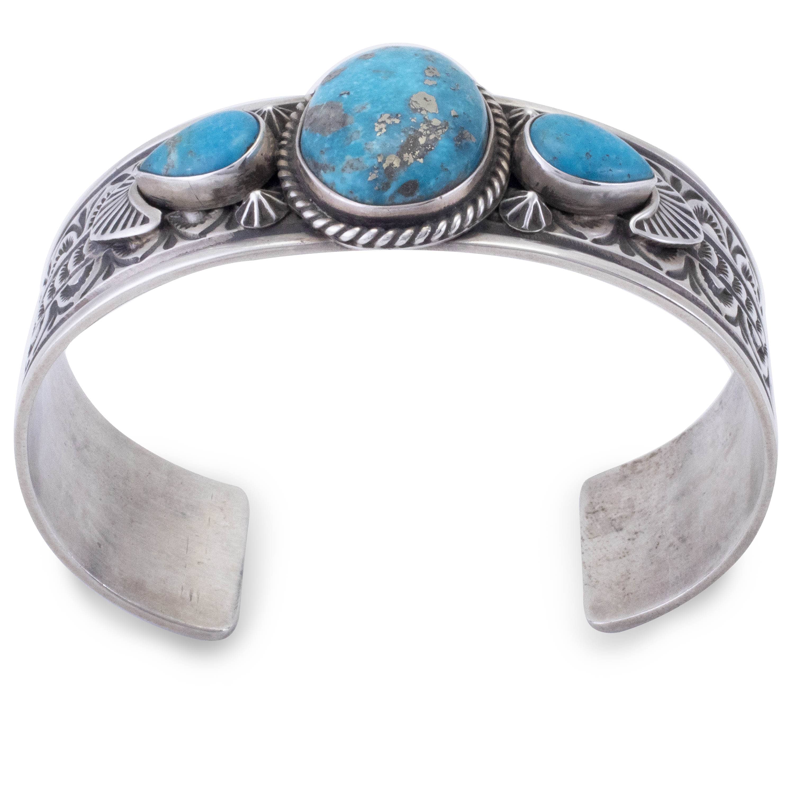 Kalifano Native American Jewelry Donovan Cadman Navajo Kingman Turquoise USA Native American Made 925 Sterling Silver Cuff NAB2700.011